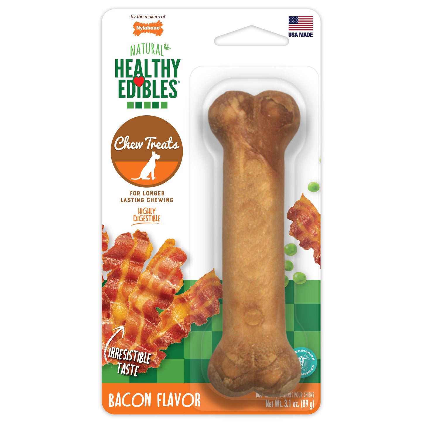 Nylabone Healthy Edibles AllNatural Long Lasting Bacon Chew Treats Bacon, Medium/Wolf Up To 35 Lbs. 1 ct