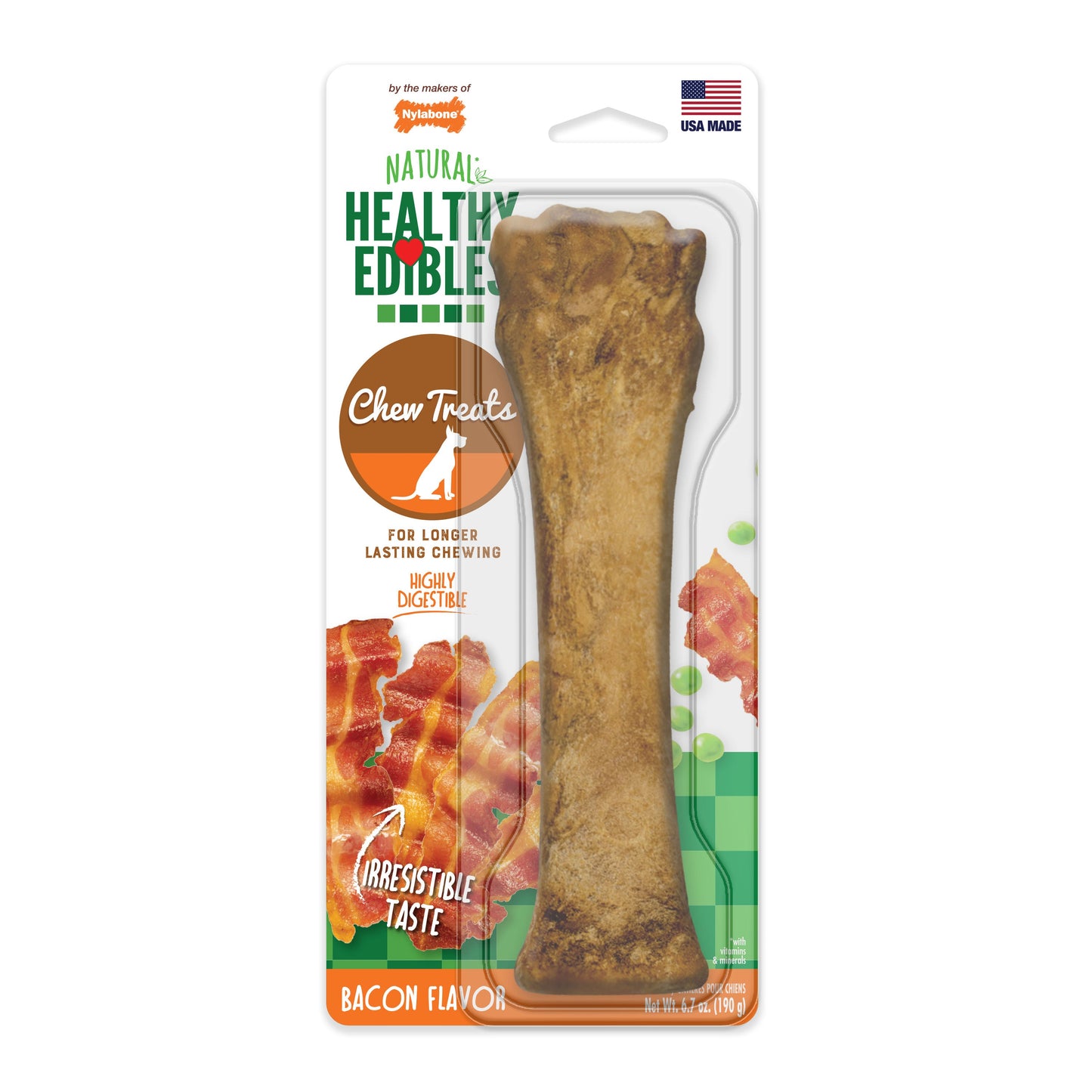 Nylabone Healthy Edibles AllNatural Long Lasting Bacon Chew Treats 1 Count, Souper 50 lb