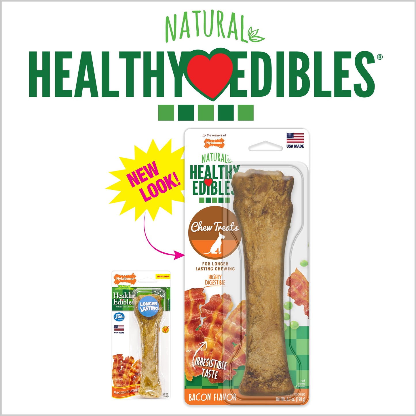 Nylabone Healthy Edibles AllNatural Long Lasting Bacon Chew Treats 1 Count, Souper 50 lb