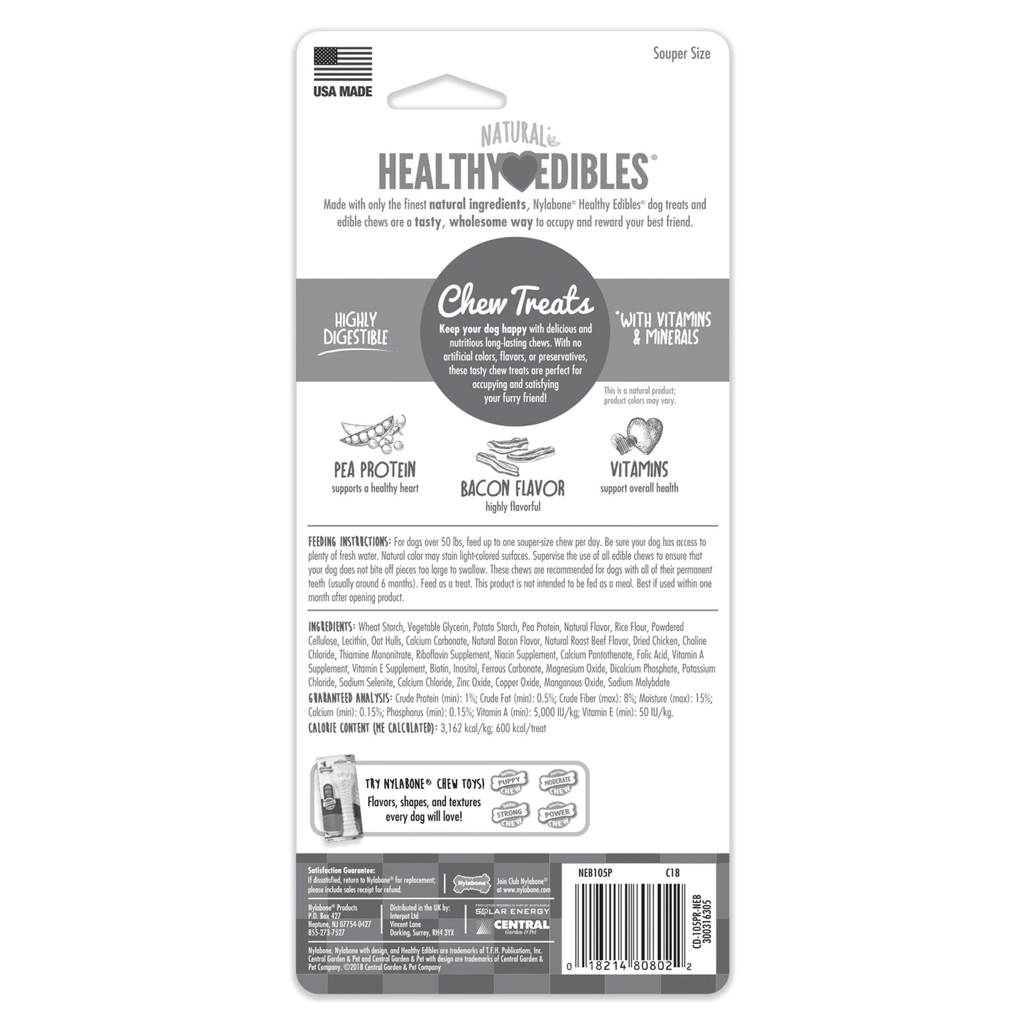Nylabone Healthy Edibles AllNatural Long Lasting Bacon Chew Treats 1 Count, Souper 50 lb