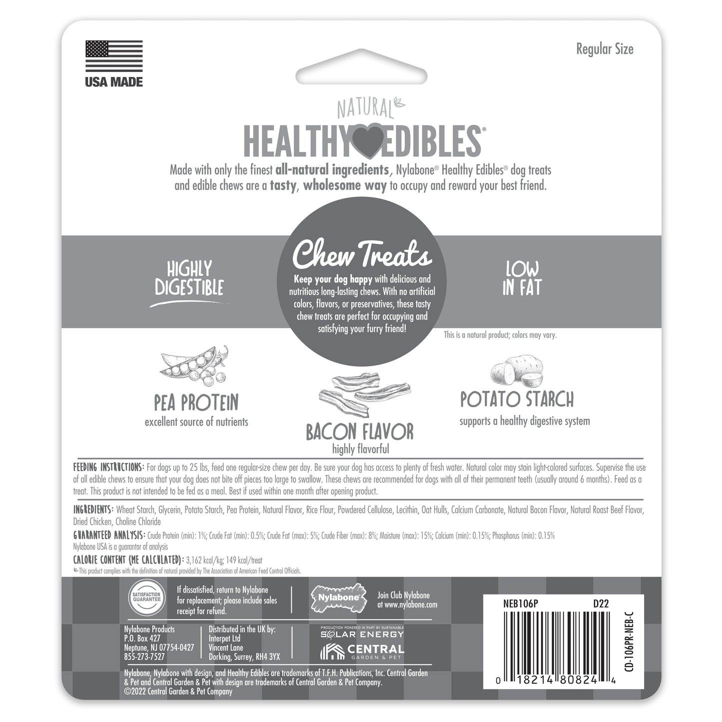 Nylabone Healthy Edibles AllNatural Long Lasting Bacon Chew Treats Bacon, SMall/Regular Up To 25 Ibs. 3 ct
