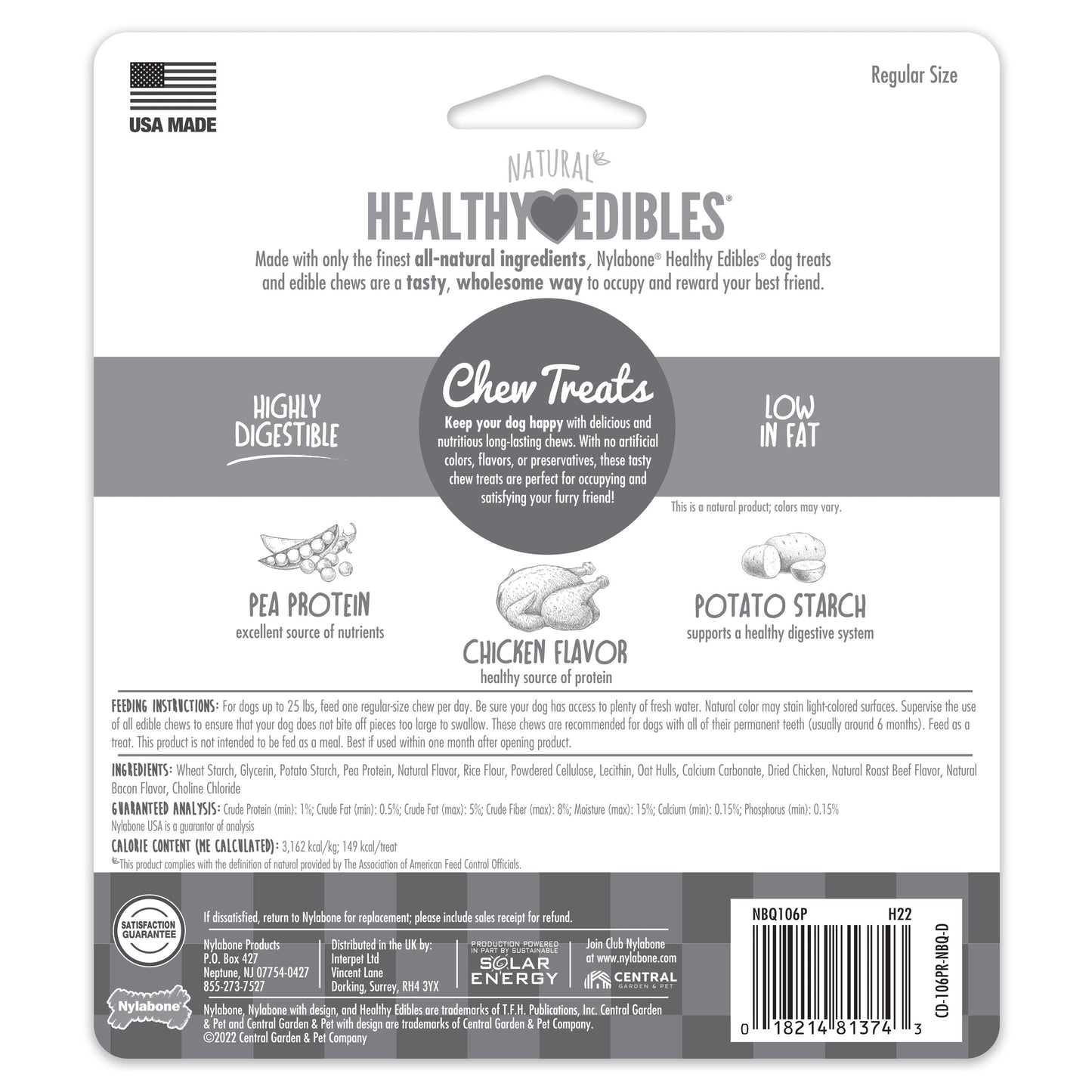 Nylabone Healthy Edibles AllNatural Long Lasting Chicken Dog Chew Treats Chicken, SMall/Regular Up To 25 Ibs. 3 ct