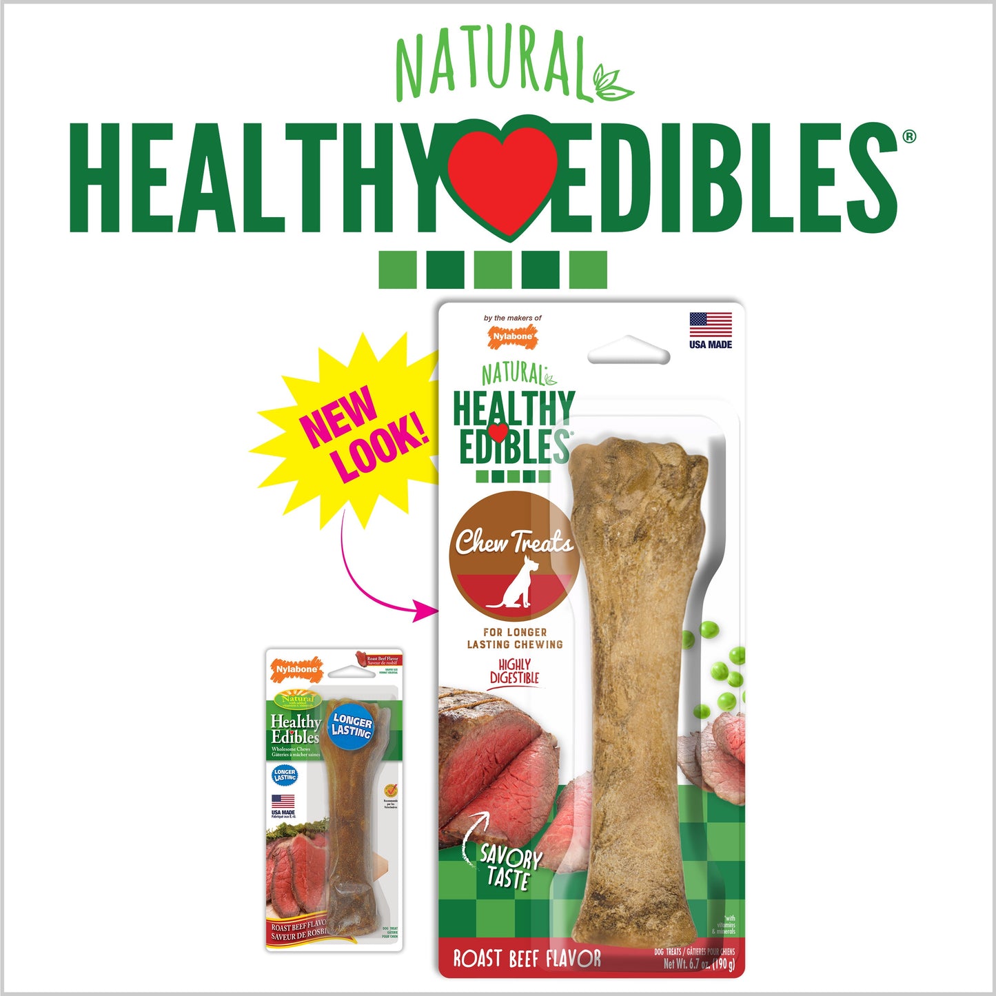 Nylabone Healthy Edibles AllNatural Long Lasting Roast Beef Dog Chew Treats 1 Count, Souper 50 lb