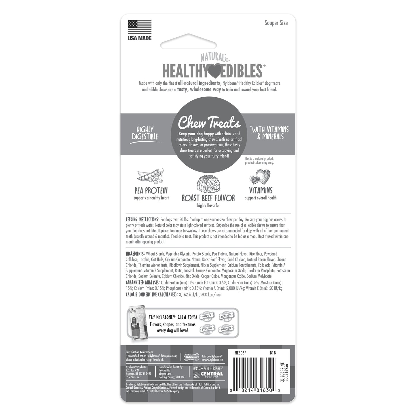 Nylabone Healthy Edibles AllNatural Long Lasting Roast Beef Dog Chew Treats 1 Count, Souper 50 lb