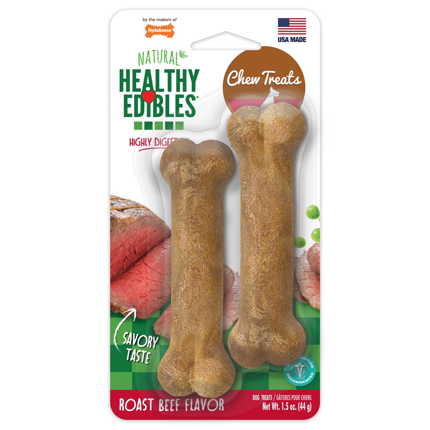 Nylabone Healthy Edibles AllNatural Long Lasting Roast Beef Dog Chew Treats Roast Beef, XS/Petite Up To 15 Lbs. 2 ct