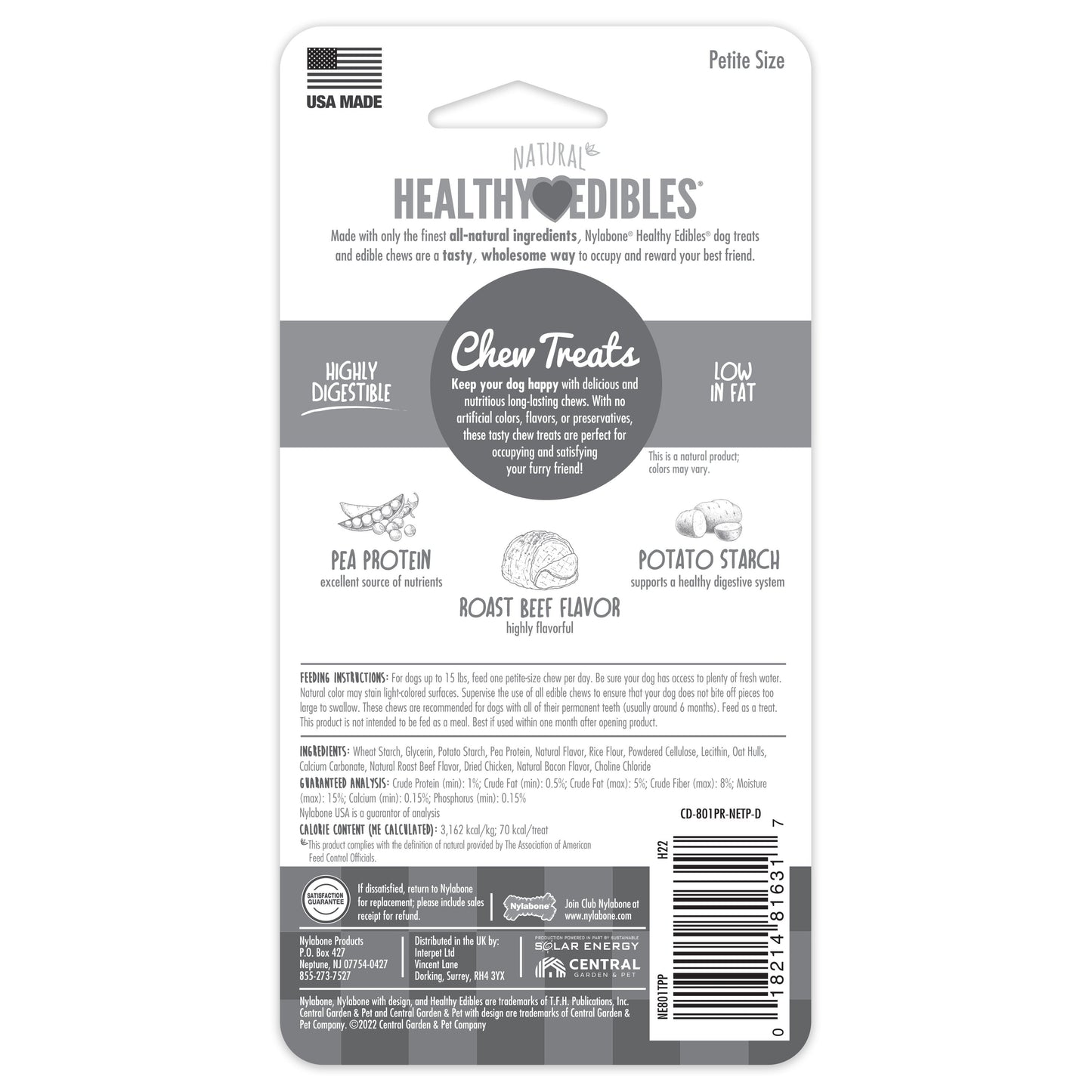 Nylabone Healthy Edibles AllNatural Long Lasting Roast Beef Dog Chew Treats Roast Beef, XS/Petite Up To 15 Lbs. 2 ct