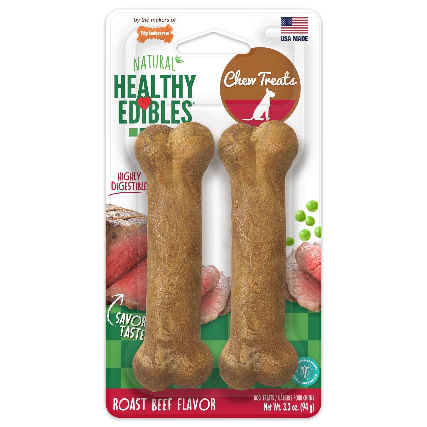 Nylabone Healthy Edibles AllNatural Long Lasting Roast Beef Dog Chew Treats Roast Beef, SMall/Regular Up To 25 Ibs. 1 ct