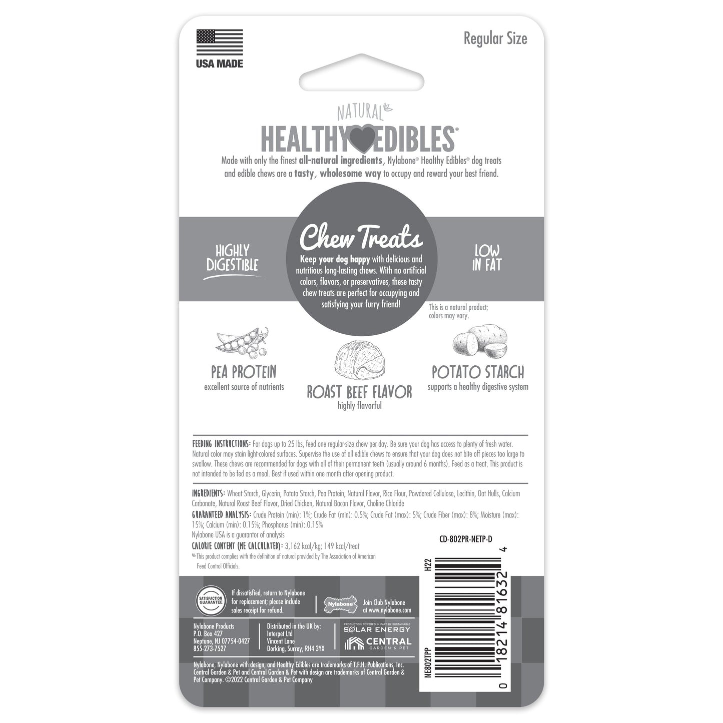 Nylabone Healthy Edibles AllNatural Long Lasting Roast Beef Dog Chew Treats Roast Beef, SMall/Regular Up To 25 Ibs. 1 ct