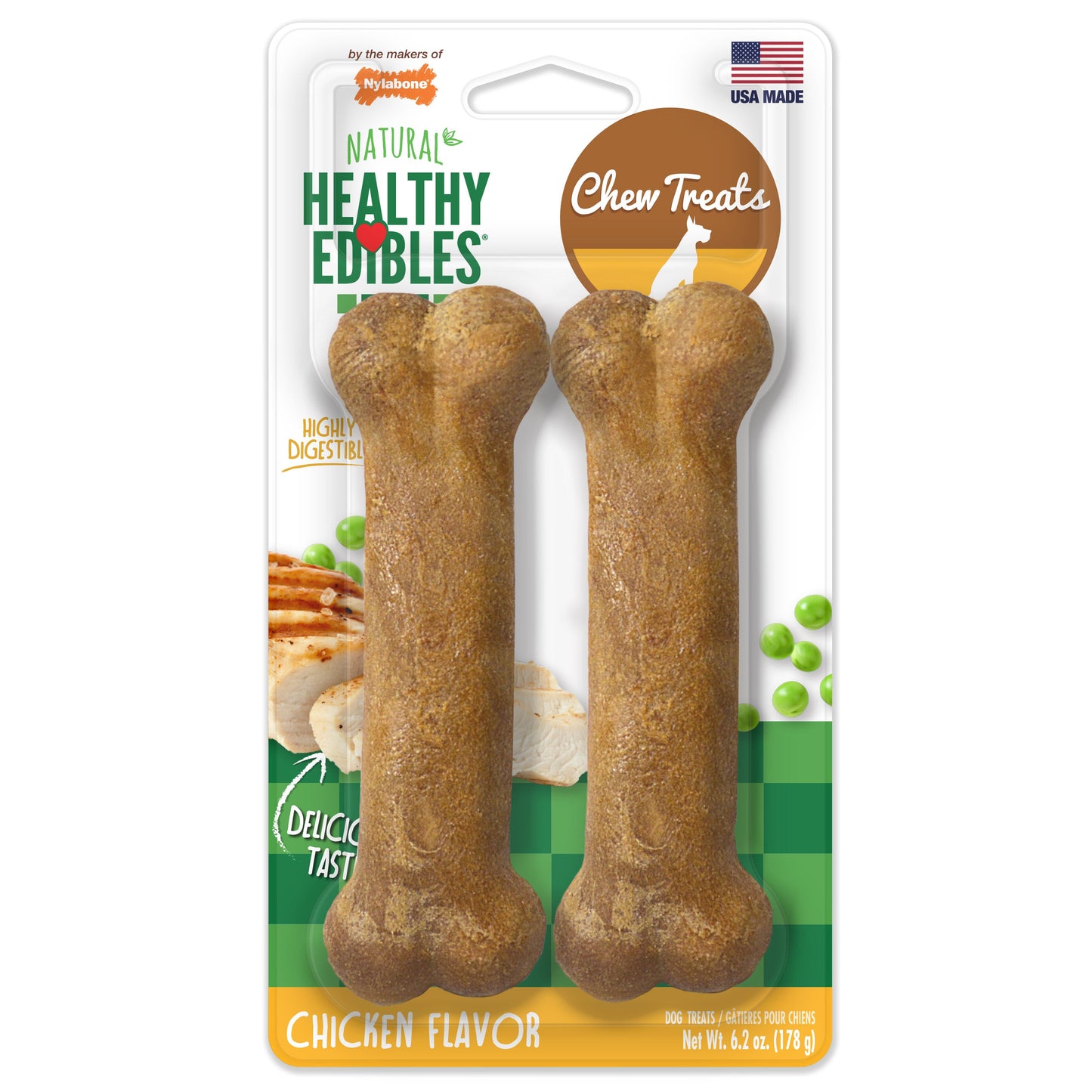 Nylabone Healthy Edibles AllNatural Long Lasting Chicken Dog Chew Treats Chicken, Medium/Wolf Up To 35 Lbs. 2 ct