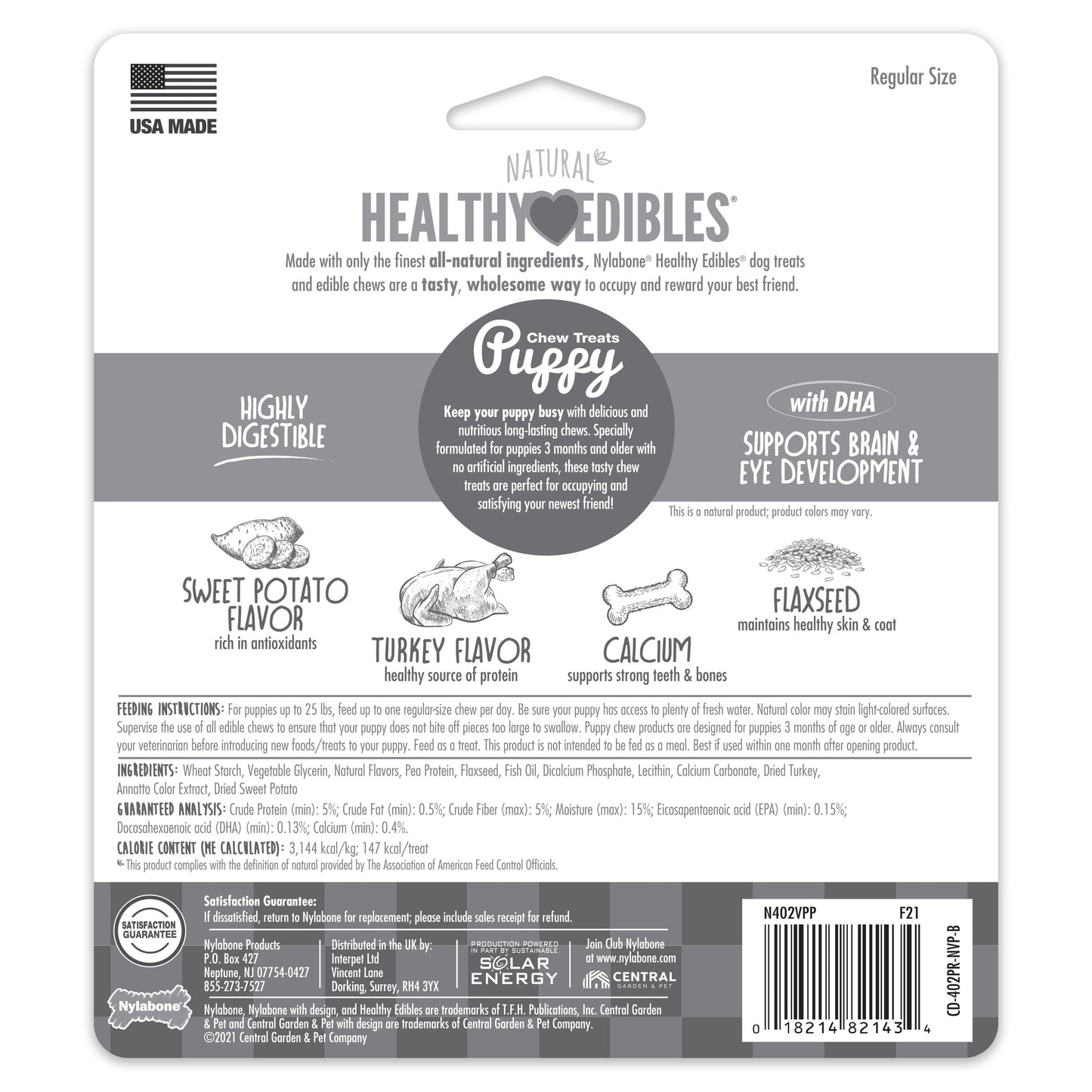 Nylabone Healthy Edibles Puppy Turkey Sweet Potato Dog Chew Treats Turkey Sweet Potato, SMall/Regular Up To 25 Ibs. 3 ct