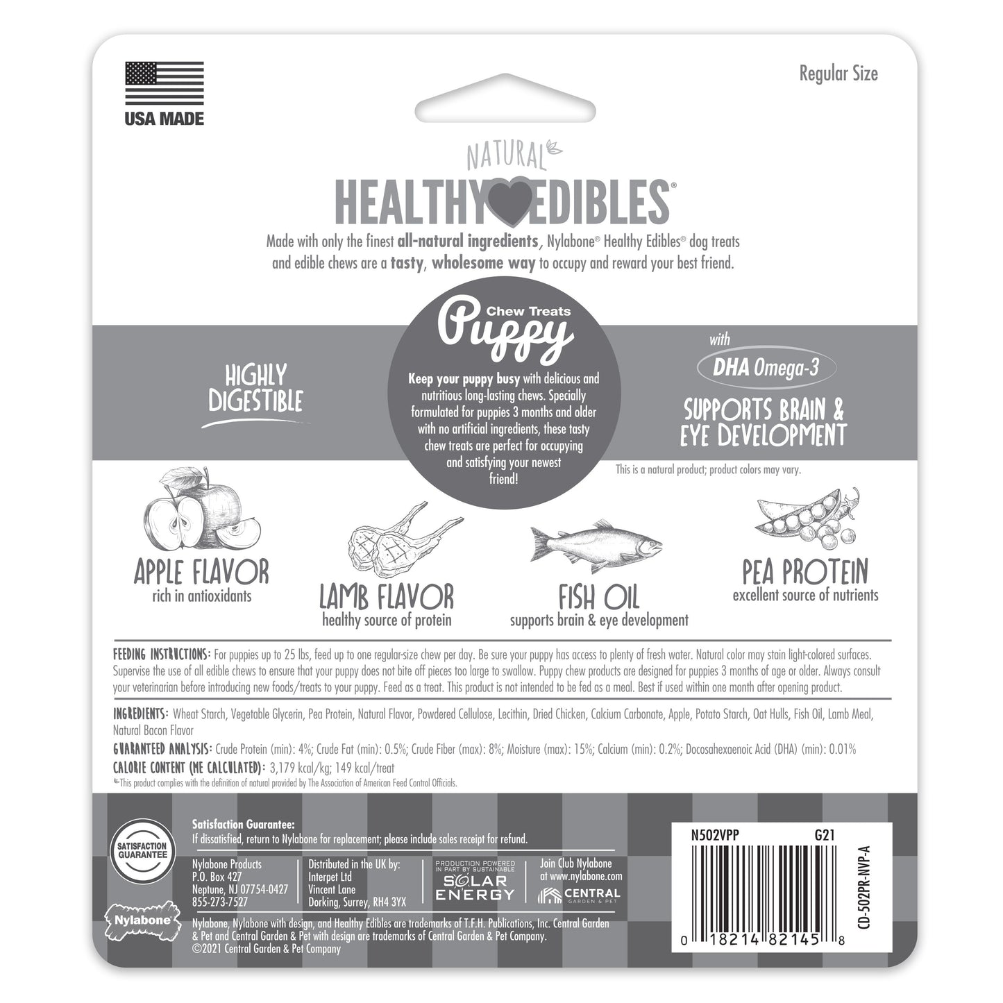 Nylabone Healthy Edibles Puppy AnimalShaped Lamb Apple Dog Chew Treats Lamb Apple, SMall/Regular Up To 25 Ibs. 3 ct