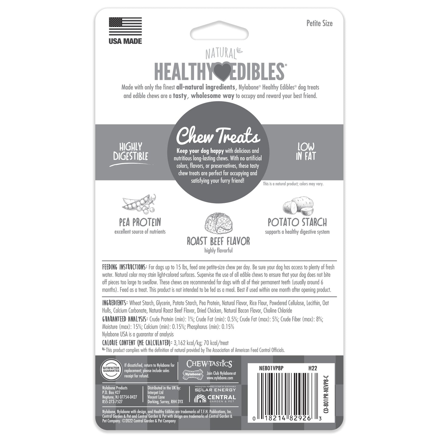 Nylabone Healthy Edibles AllNatural Long Lasting Roast Beef Dog Chew Treats Roast Beef, XS/Petite Up To 15 Lbs. 8 ct