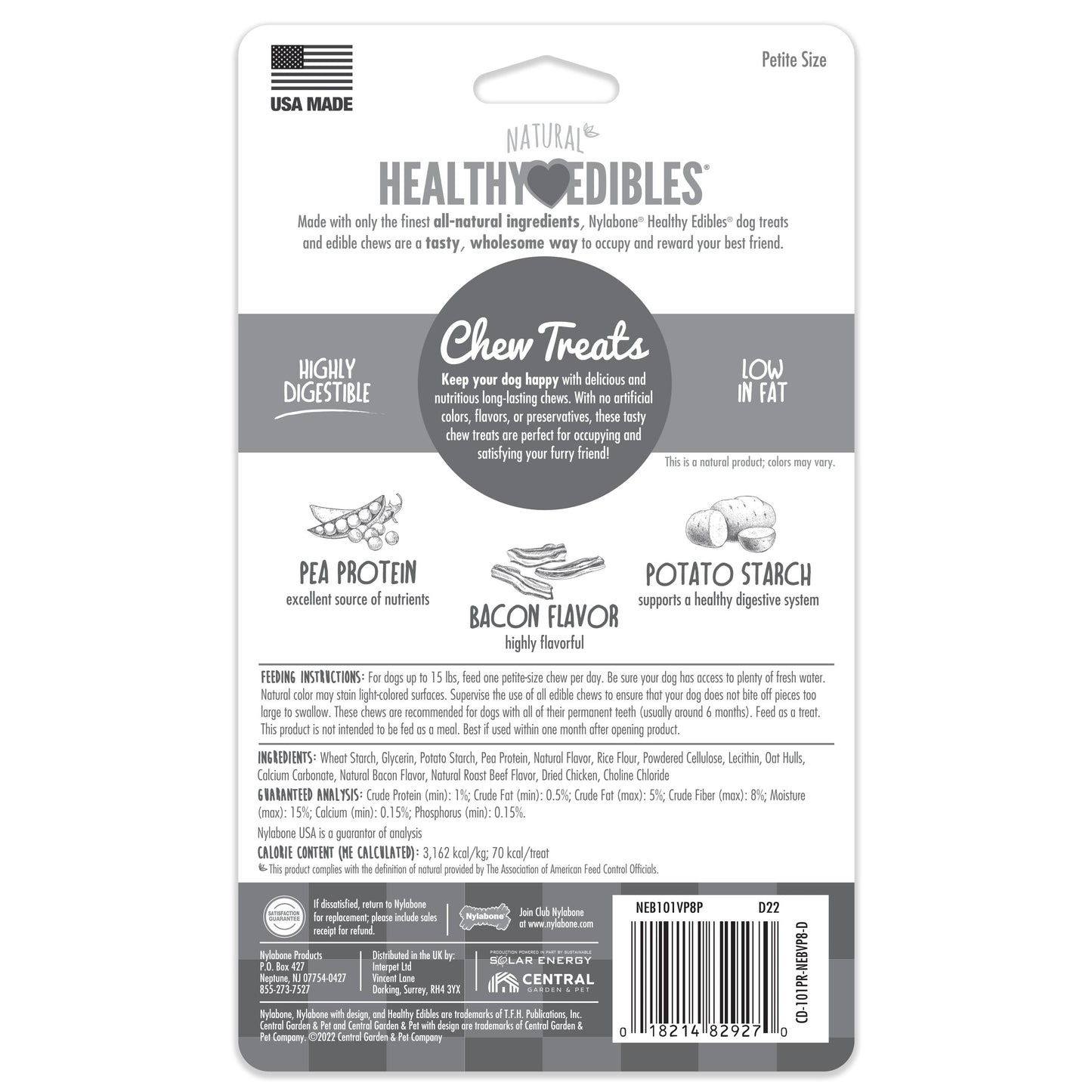 Nylabone Healthy Edibles AllNatural Long Lasting Bacon Chew Treats Bacon, XS/Petite Up To 15 Lbs. 8 ct