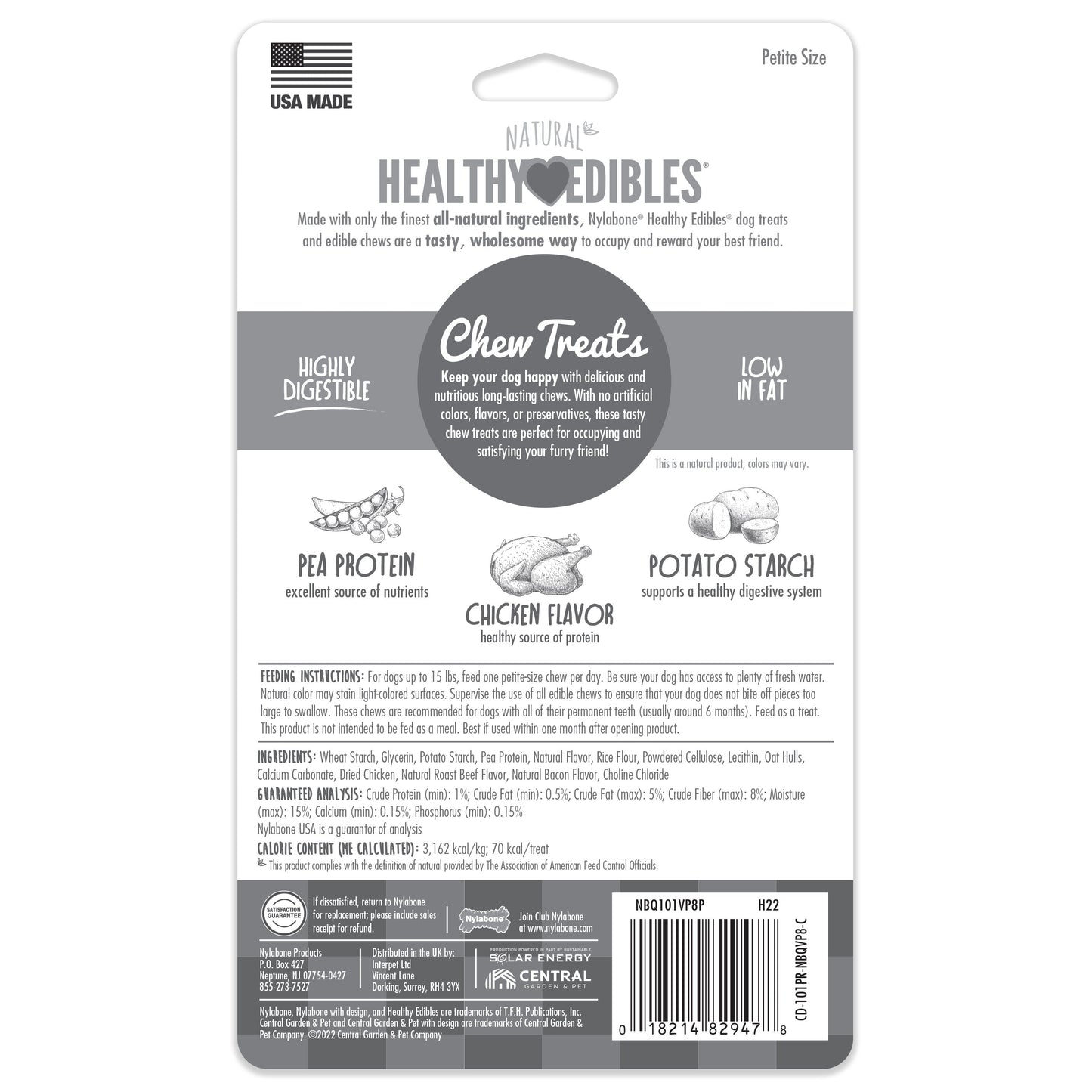 Nylabone Healthy Edibles AllNatural Long Lasting Chicken Dog Chew Treats Chicken, XS/Petite Up To 15 Lbs. 8 ct