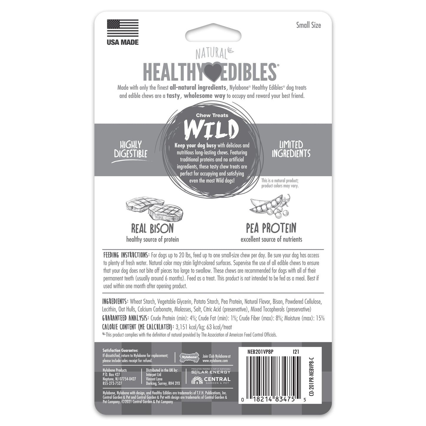 Nylabone Healthy Edibles WILD Natural Long Lasting Bison Dog Chew Treats Bison, SMall/Regular Up To 25 Ibs. 8 ct