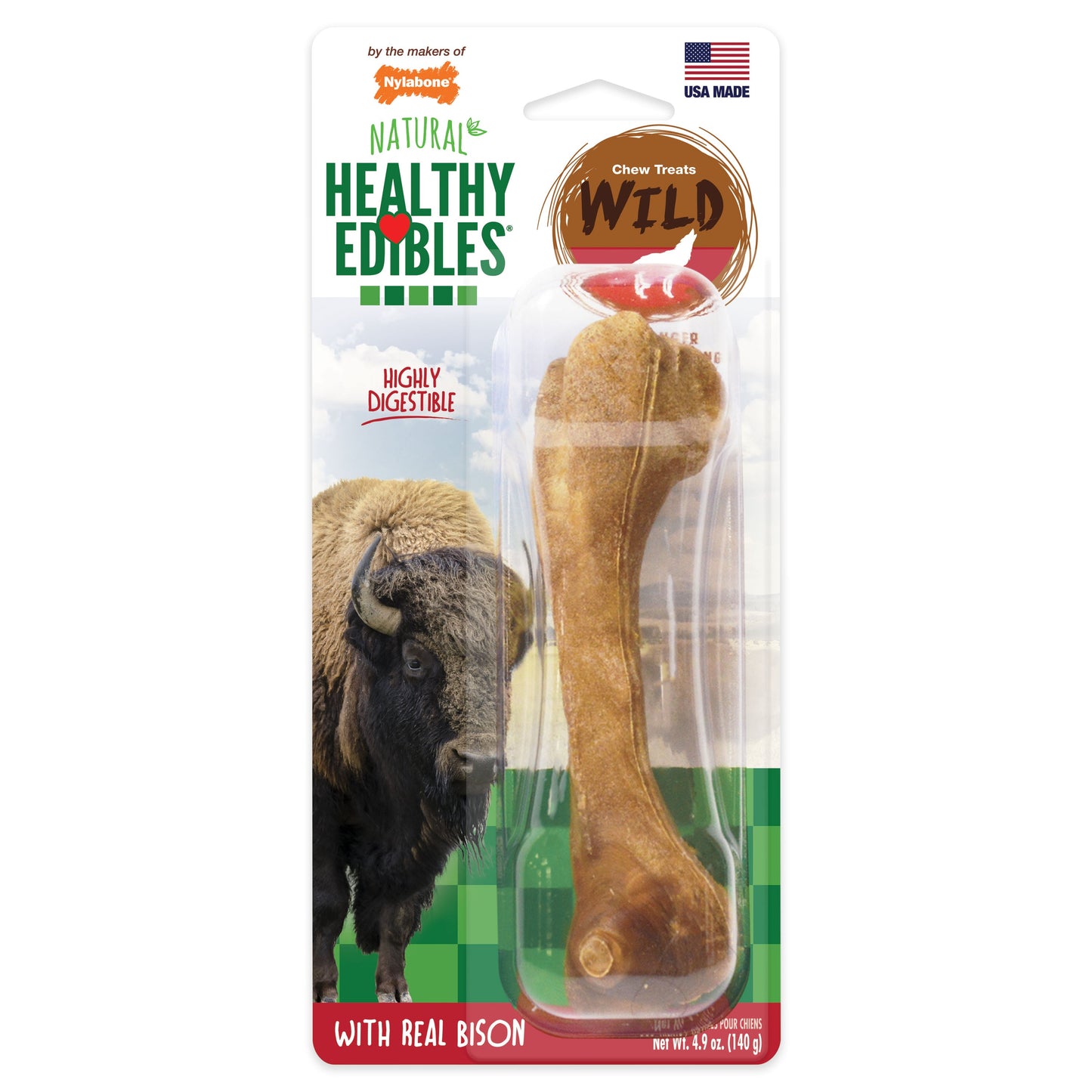 Nylabone Healthy Edibles WILD Natural Long Lasting Bison Dog Chew Treats Bison, Large/Giant Up To 50 Lbs. 1 ct
