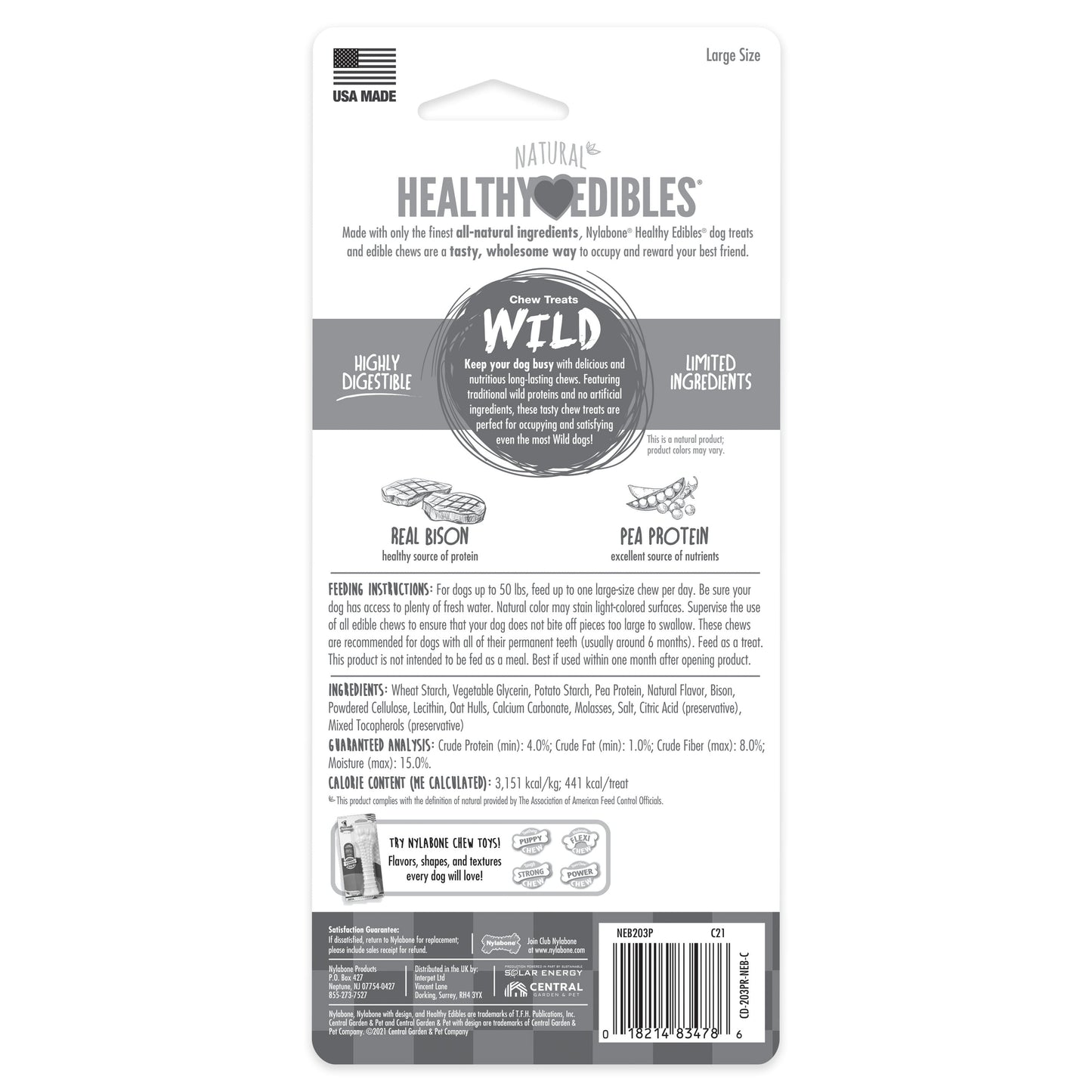 Nylabone Healthy Edibles WILD Natural Long Lasting Bison Dog Chew Treats Bison, Large/Giant Up To 50 Lbs. 1 ct