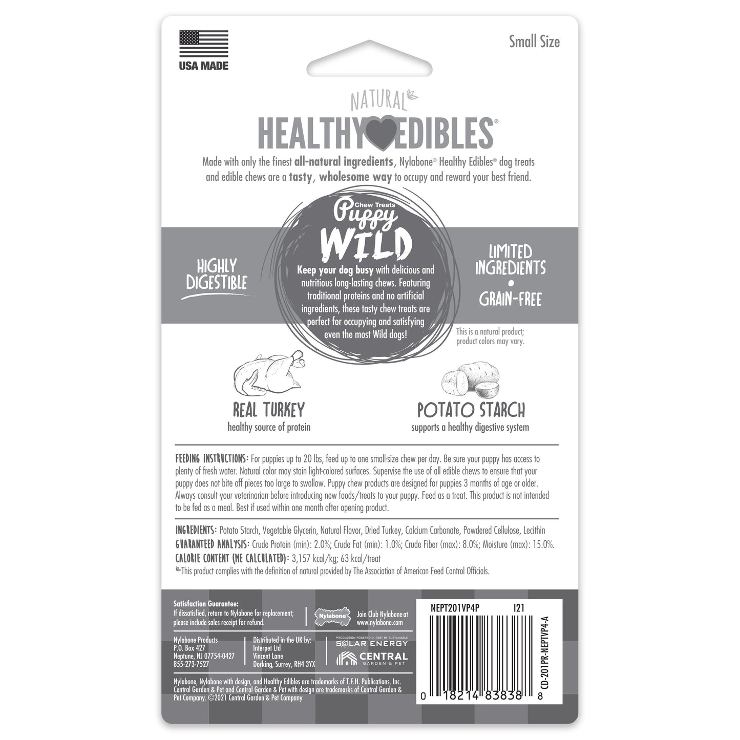 Nylabone Healthy Edibles WILD Puppy Natural Long Lasting Turkey Dog Chew Treats Turkey, SMall/Regular Up To 25 Ibs. 4 ct