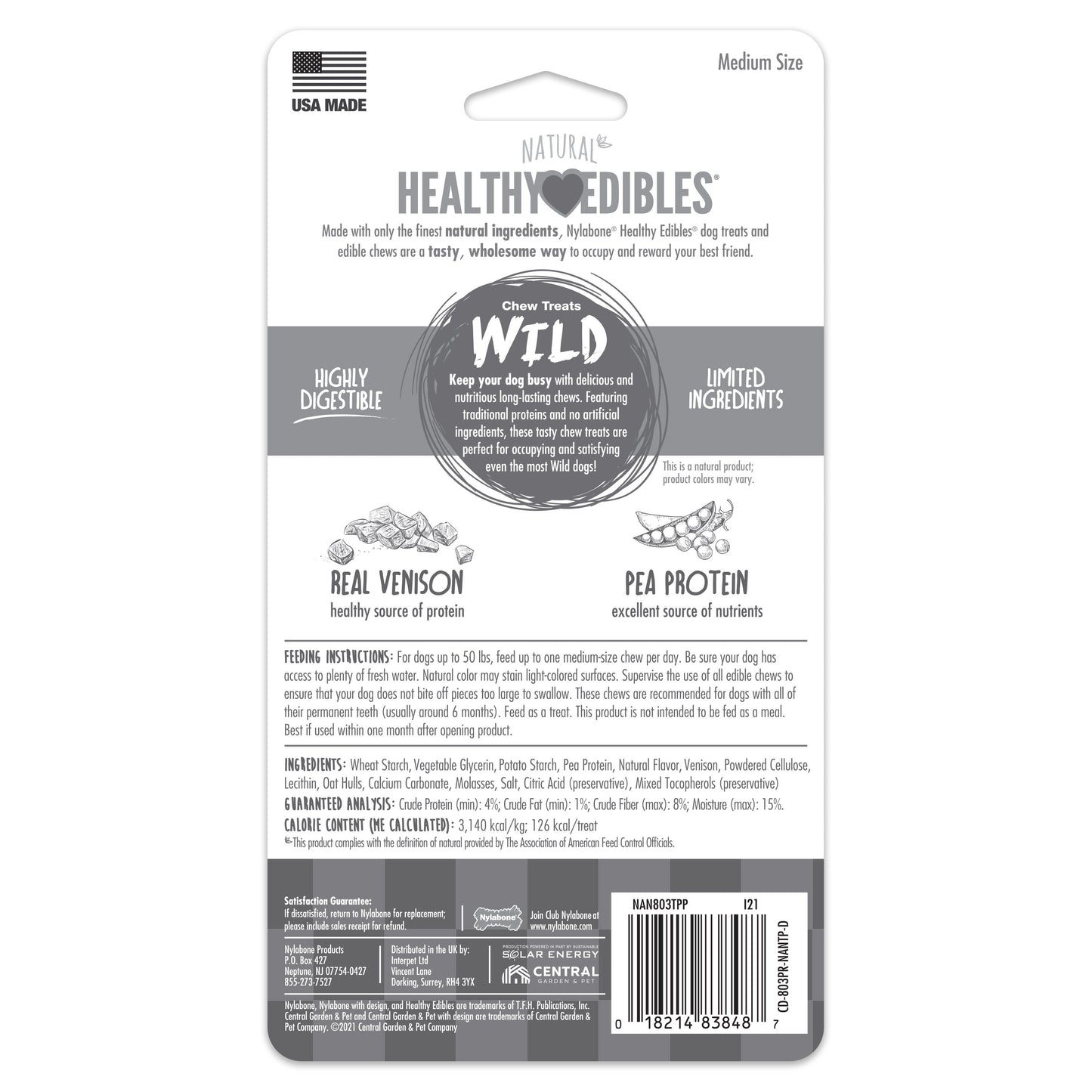 Nylabone Healthy Edibles WILD Antler Natural Long Lasting Dog Chew Treats Venison, Large/Giant Up To 50 Lbs. 2 ct