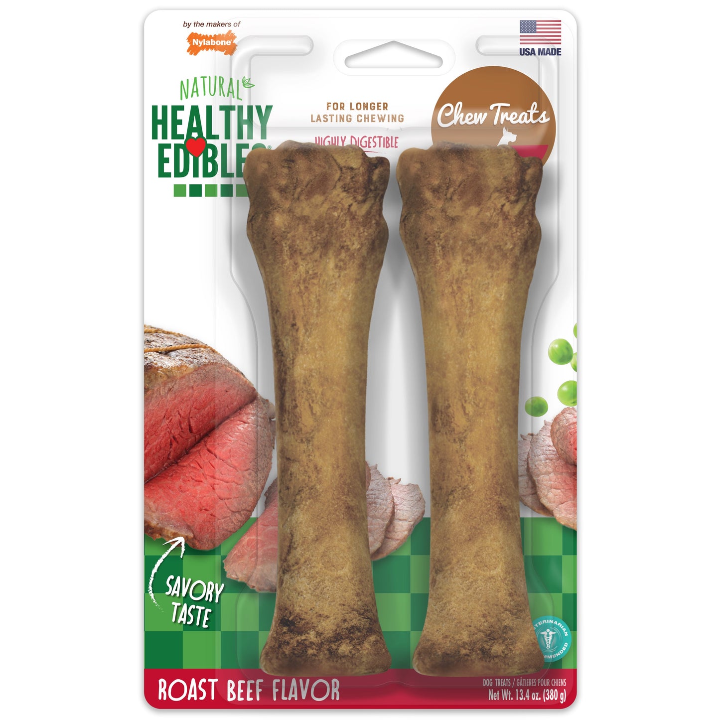 Nylabone Healthy Edibles AllNatural Long Lasting Roast Beef Dog Chew Treats Roast Beef, XL/Souper 50 Lbs. 2 ct