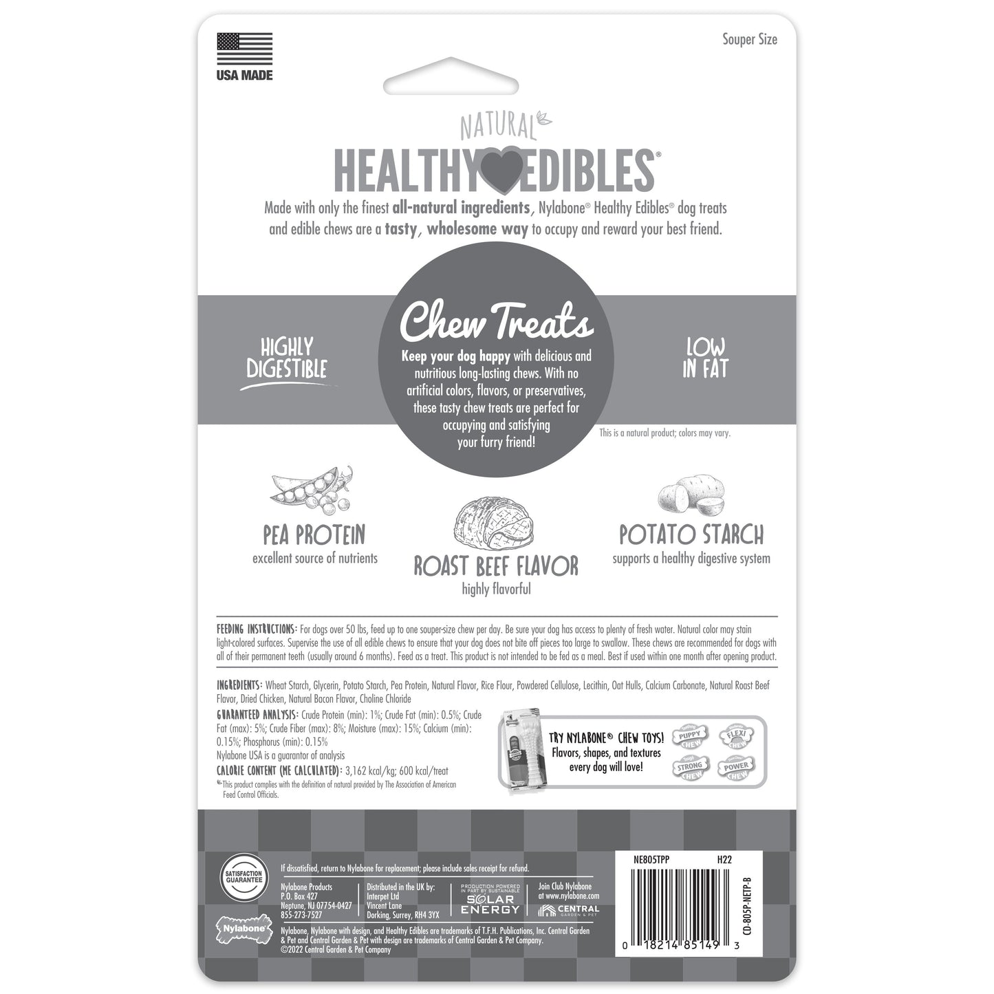 Nylabone Healthy Edibles AllNatural Long Lasting Roast Beef Dog Chew Treats Roast Beef, XL/Souper 50 Lbs. 2 ct