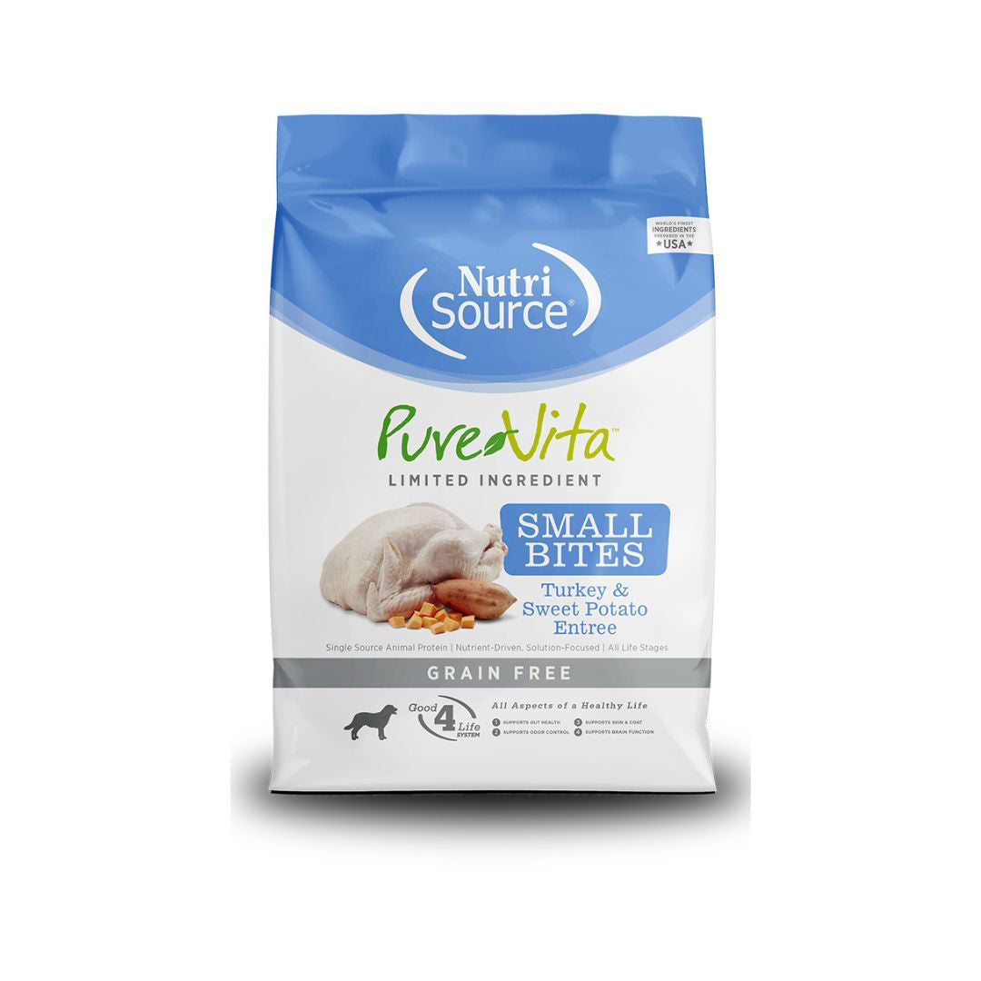 NutriSource PureVita LID Grain Free Small Bites Dry Dog Food Turkey & Sweet Potato 5lb