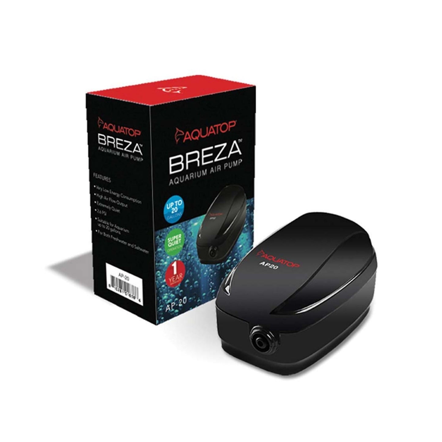 Aquatop BREZA AP-20 Aquarium Air Pump Up to 20gal Black