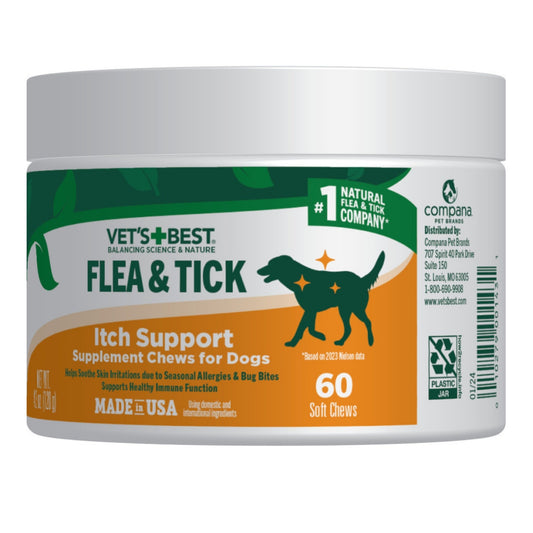 Vet's Best Flea Tick Itch Support Supplement Soft Chews for Dogs 1ea/60 ct