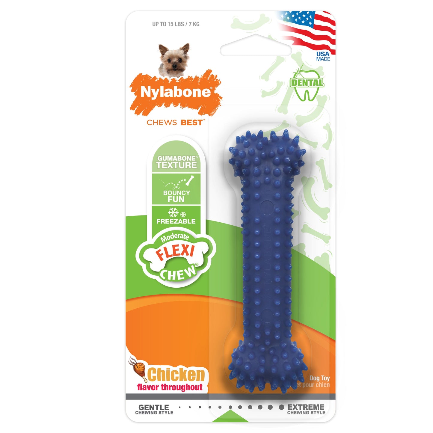 Nylabone Moderate Chew Textured Dog Dental Chew Toy Chicken 1ea/XS/Petite - Up To 15 lb