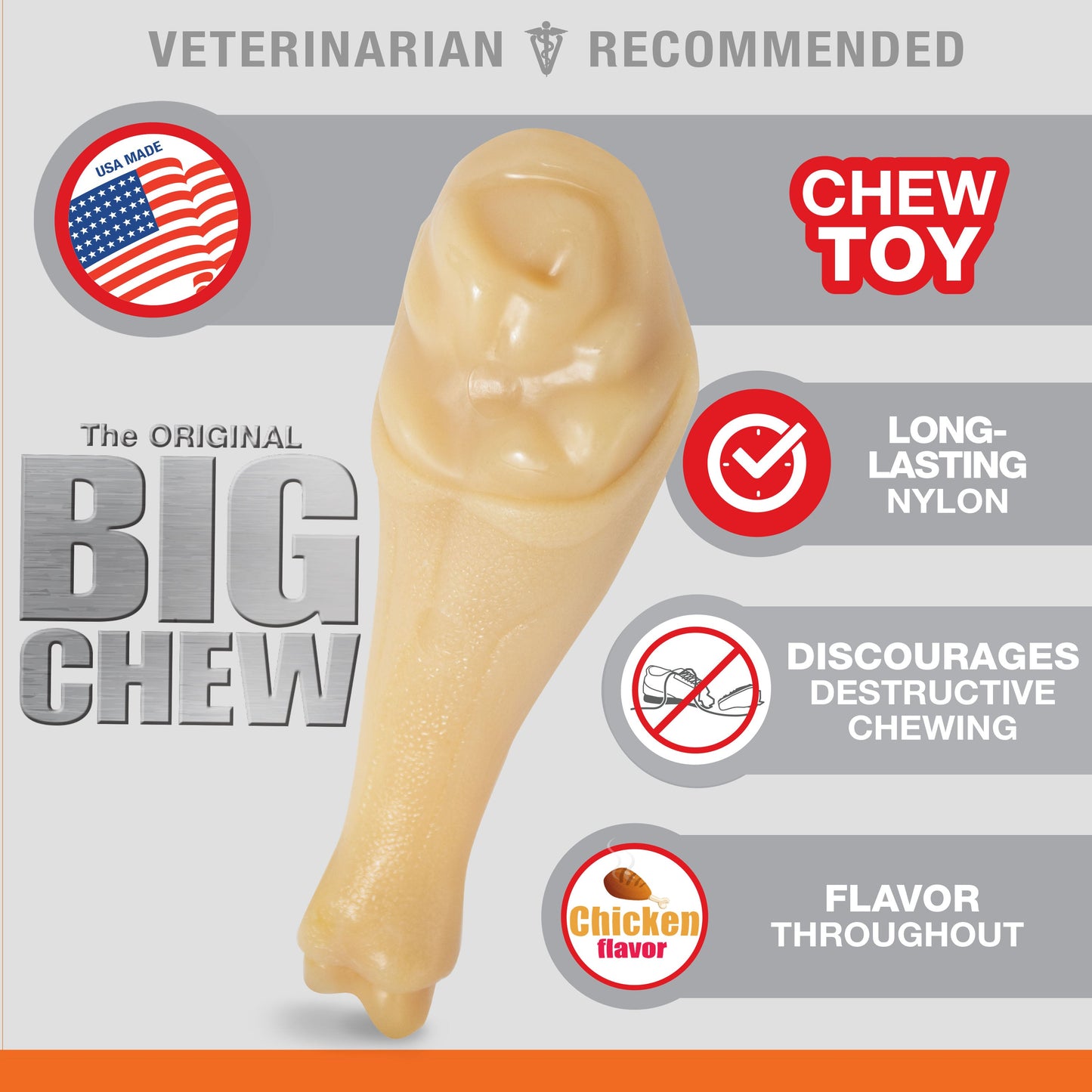 Nylabone Power Chew Jumbo Drumstick Big Dog Chew Toy Chicken 1ea/XXL/Monster - 50++ lb