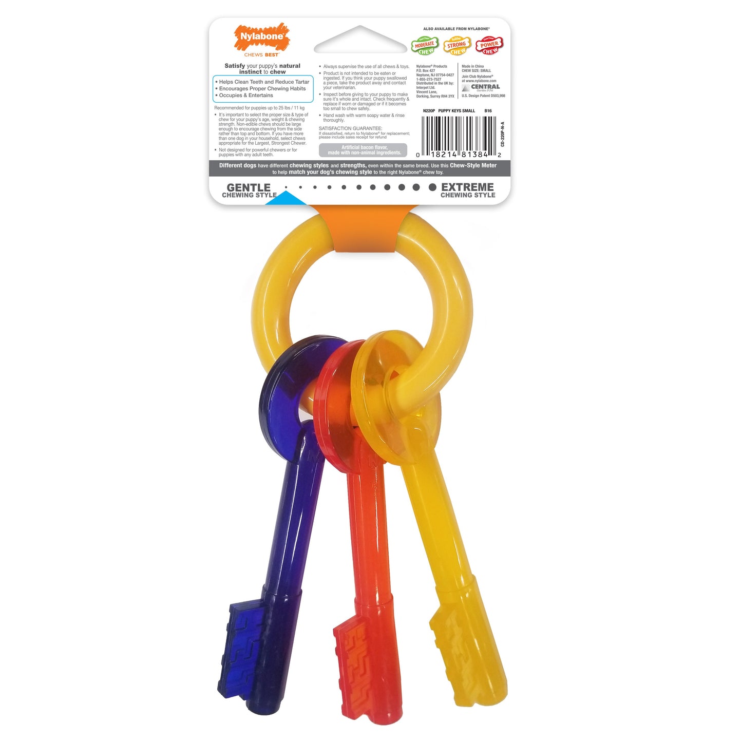 Nylabone Just for Puppies Teething Chew Toy Keys Chew Toy Keys Bacon 1ea/SMall/Regular - Up To 25 Ibs.