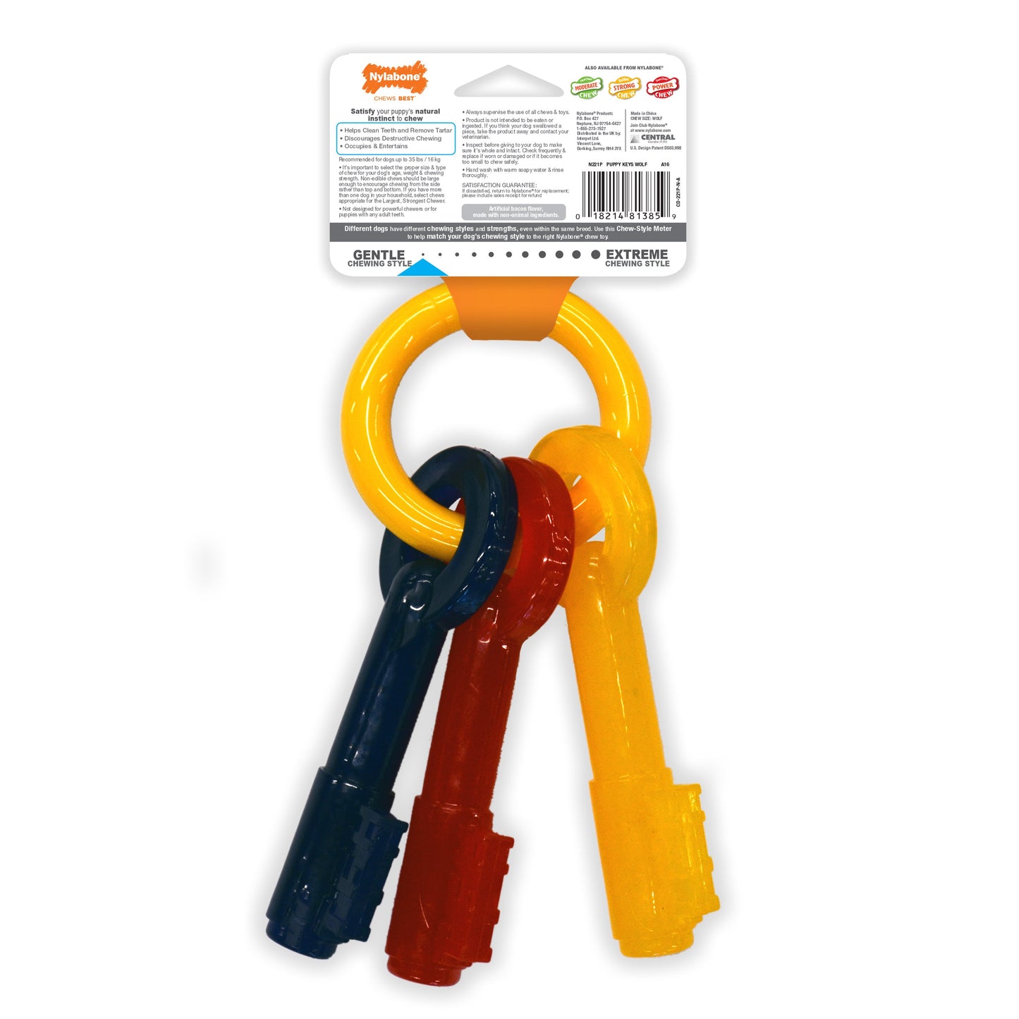 Nylabone Just for Puppies Teething Chew Toy Keys Chew Toy Keys Bacon 1ea/Medium/Wolf - Up To 35 lb