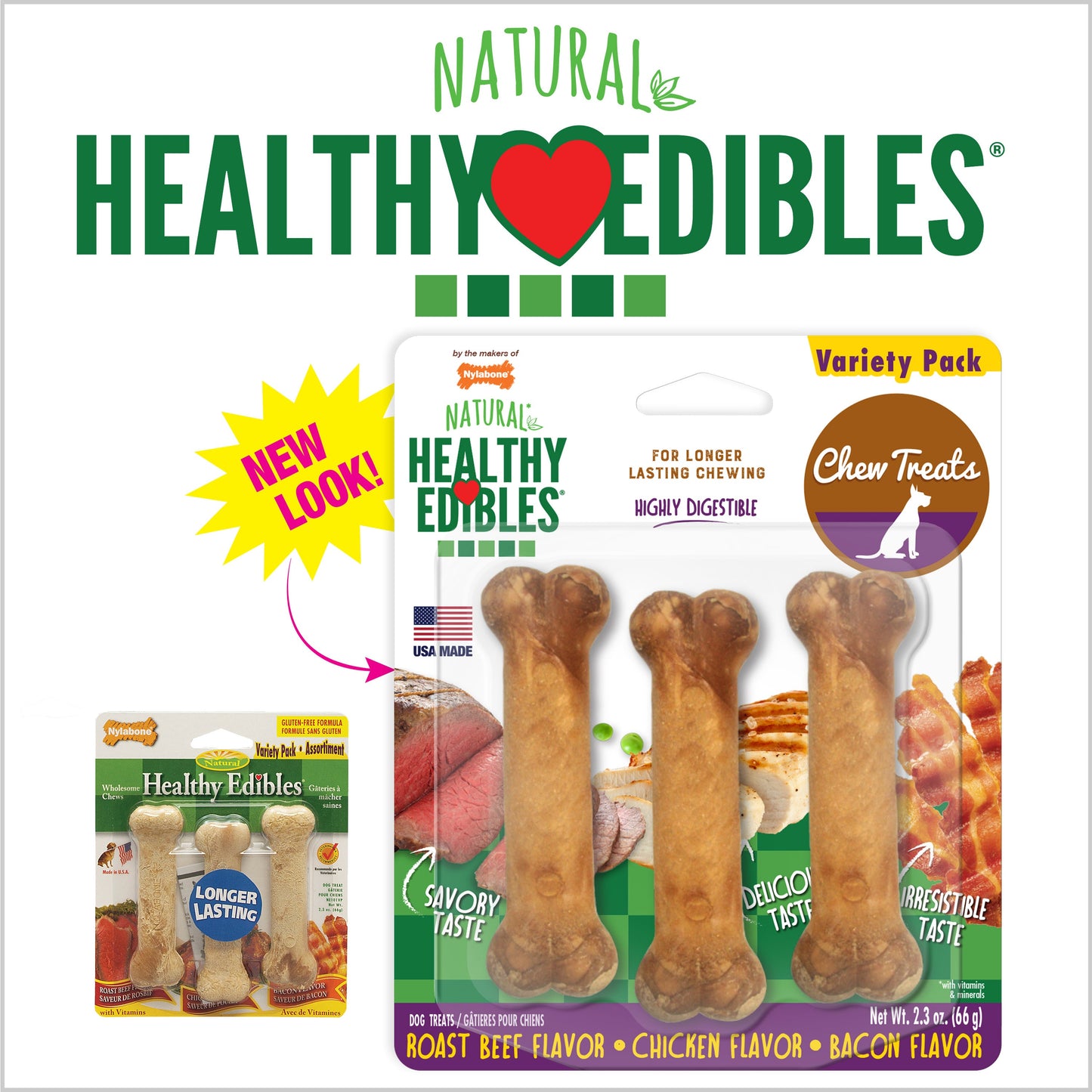 Nylabone Healthy Edibles AllNatural Long Lasting Chew Treats Variety Pack 3 count, Petite  Up To 15 lb