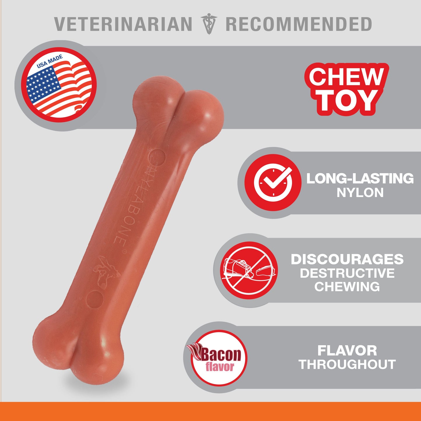 Nylabone Power Chew Dog Toy Bacon 1ea/XS/Petite - Up To 15 lb