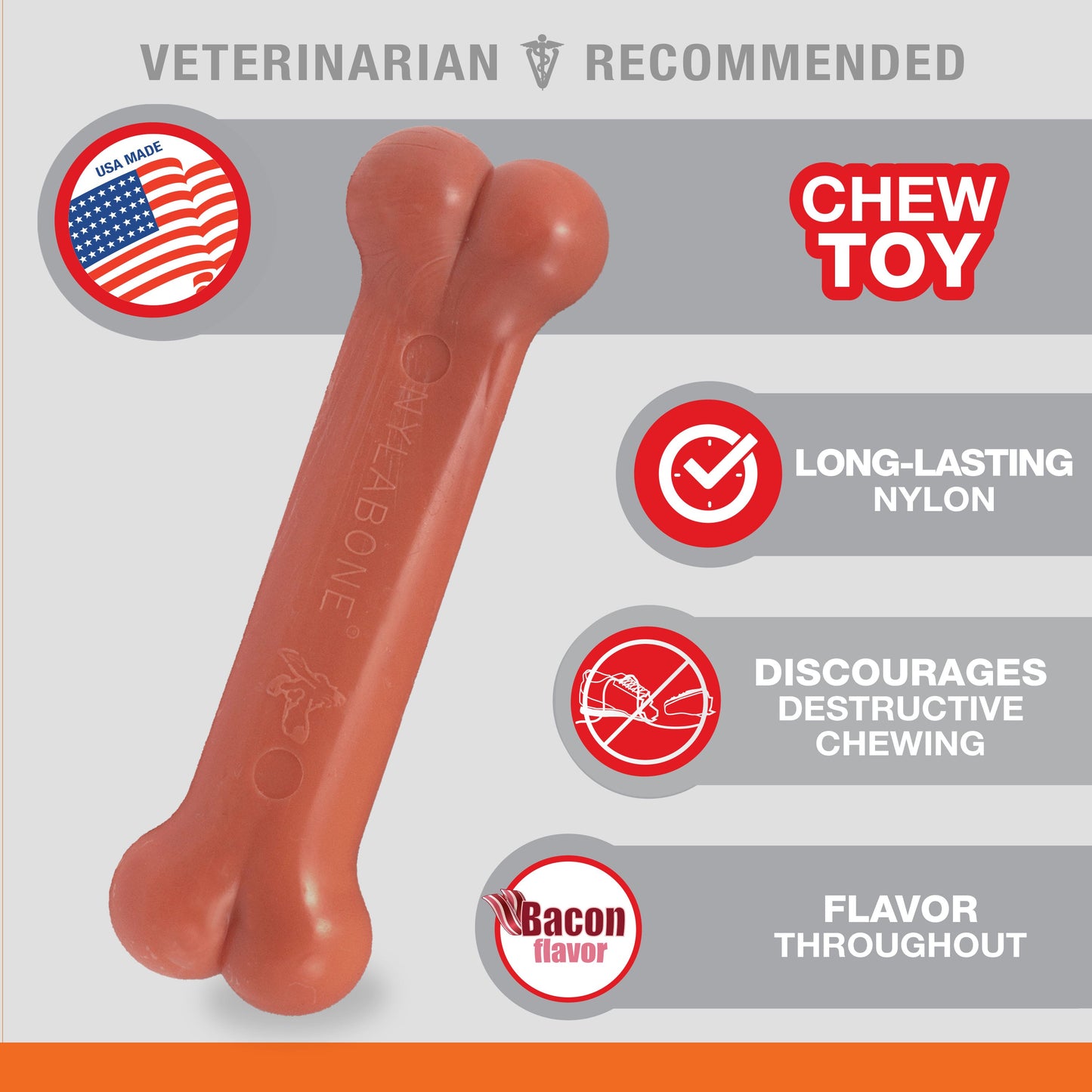 Nylabone Power Chew Dog Toy Bacon 1ea/Medium/Wolf - Up To 35 lb