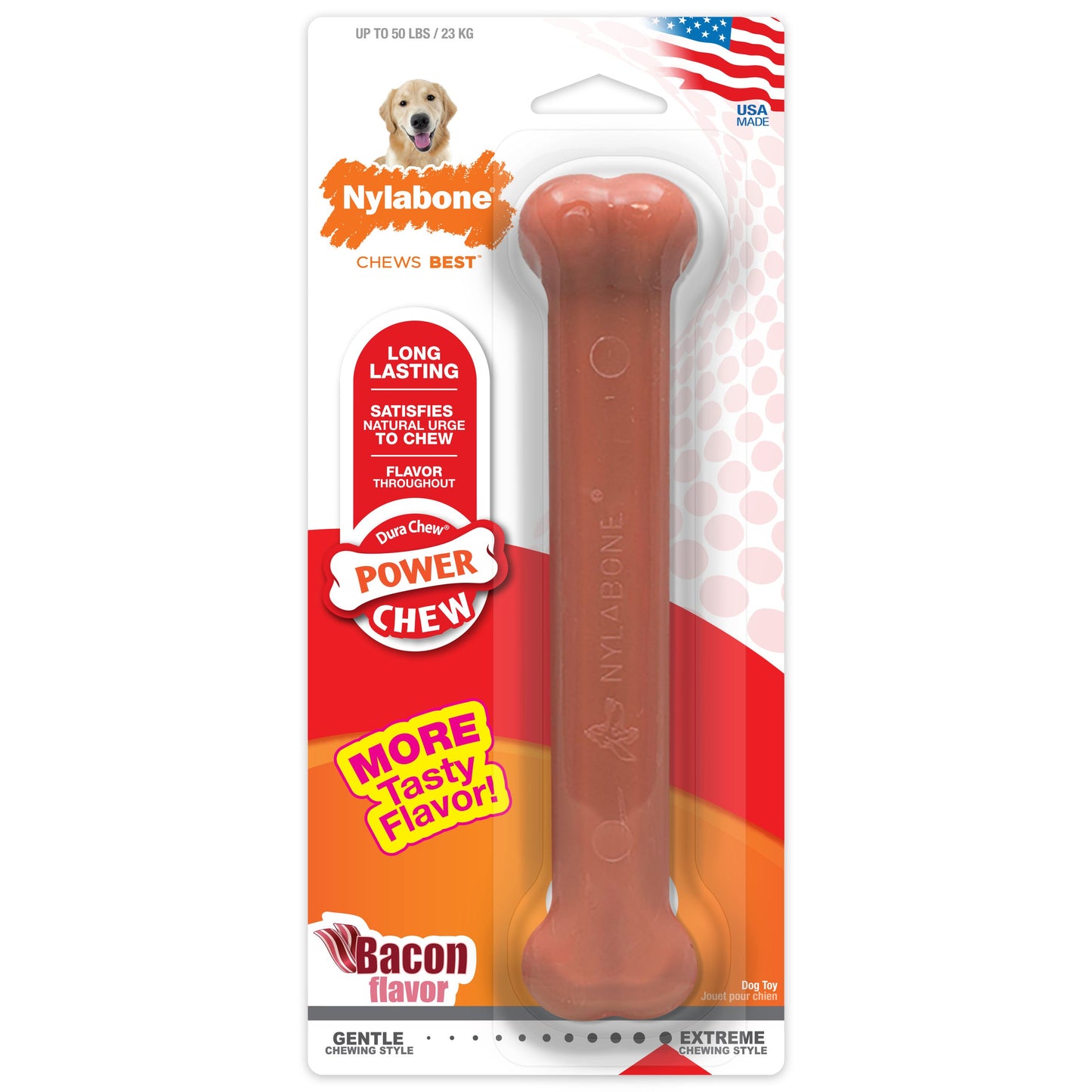 Nylabone Power Chew Dog Toy Bacon 1ea/Large/Giant - Up To 50 lb