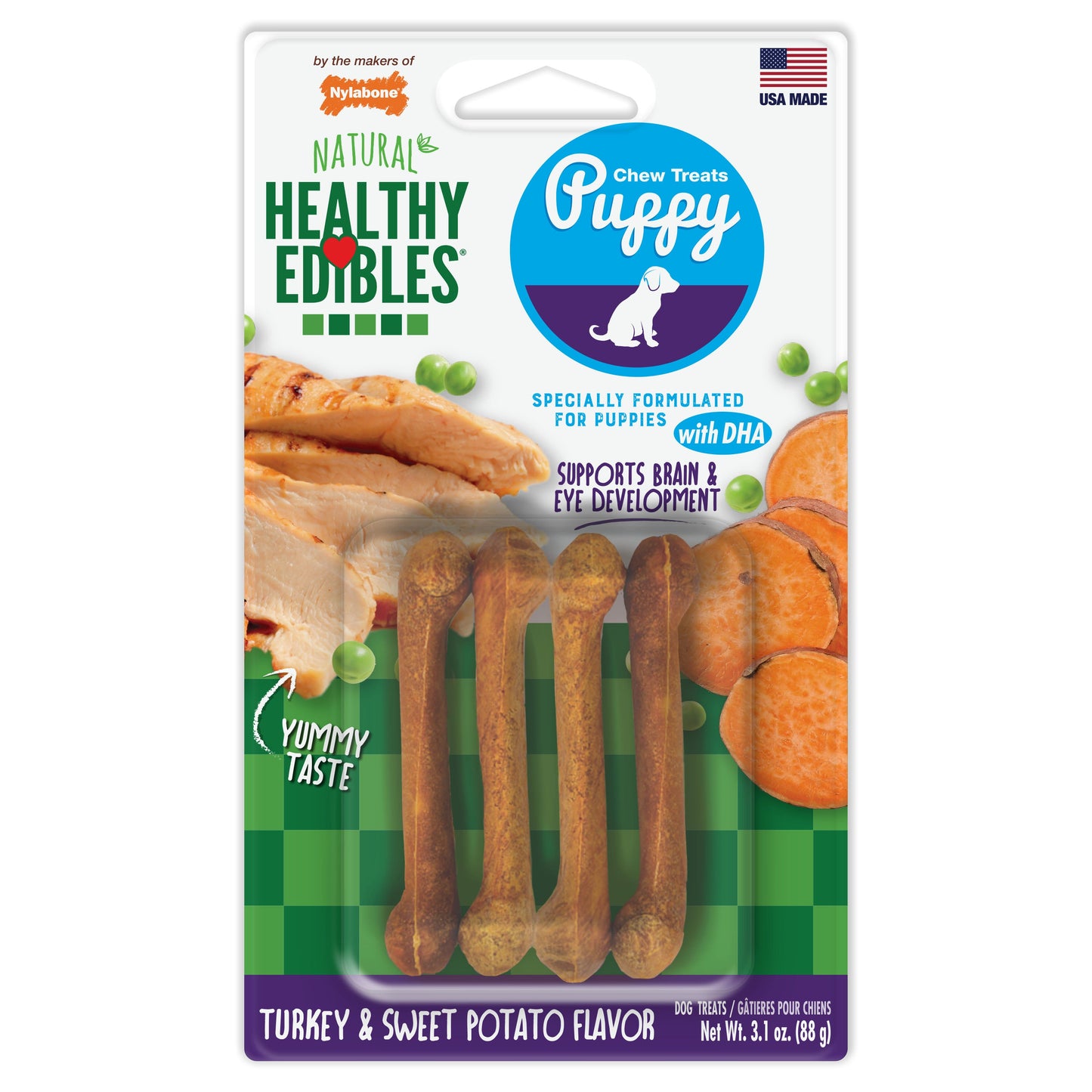 Nylabone Healthy Edibles Puppy Turkey  Sweet Potato Dog Chew Treats Turkey  Sweet Potato, XS/Petite  Up To 15 Lbs. 4 ct