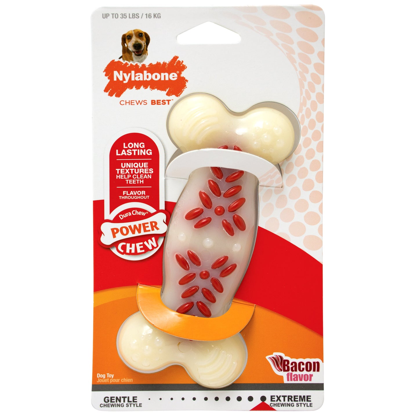 Nylabone Power Chew Action Ridges Chew Toy Bacon 1ea/Medium/Wolf - Up To 35 lb