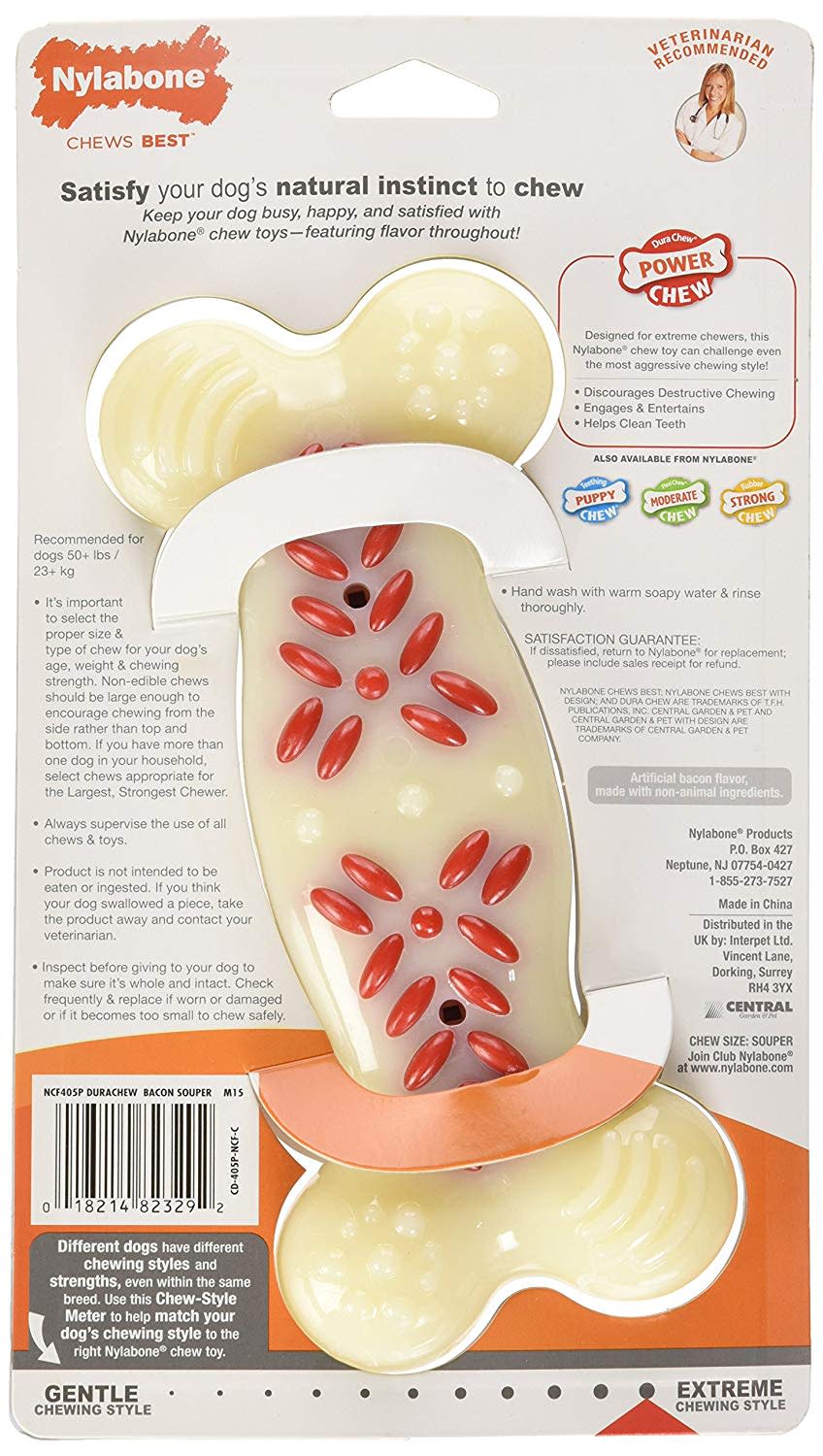 Nylabone Power Chew Action Ridges Chew Toy Bacon 1ea/XL/Souper - 50+ lb