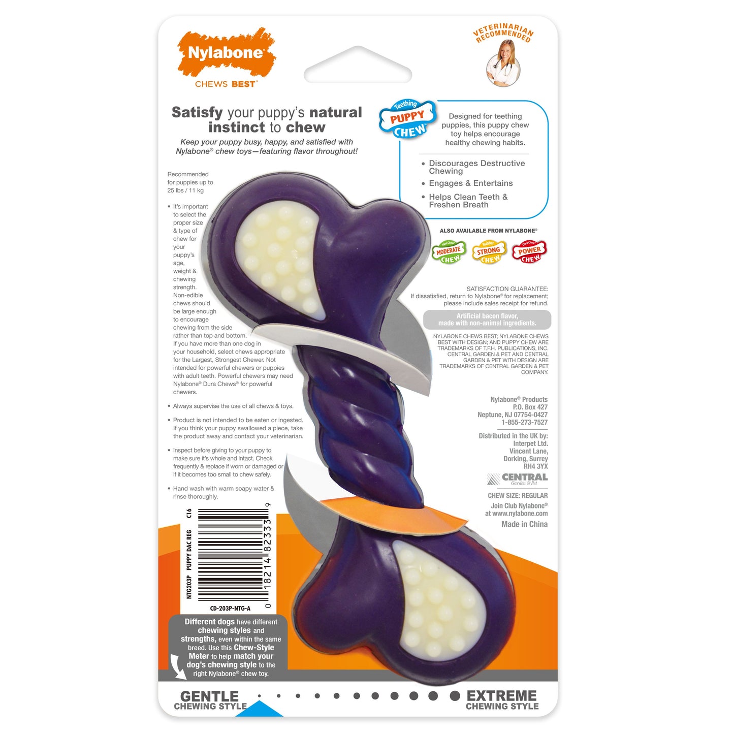 Nylabone Just for Puppies Double Action Bone Puppy Dog Teething Chew Toy Double Action Bacon Blue 1ea/SMall/Regular - Up To 25 Ibs.