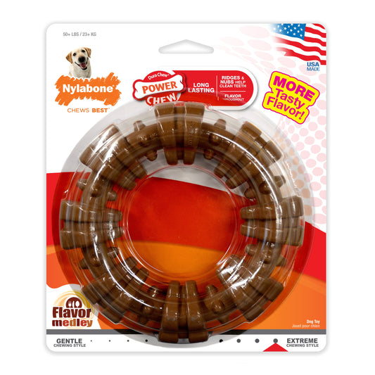 Nylabone Power Chew Textured Dog Ring Toy Flavor Medley 1ea/XL/Souper - 50+ lb