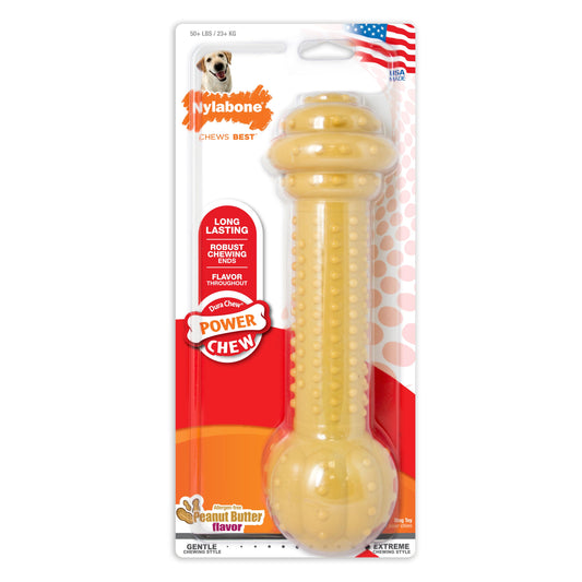 Nylabone Barbell Power Chew Durable Dog Toy Peanut Butter 1ea/XXL/Monster - 50++ lb