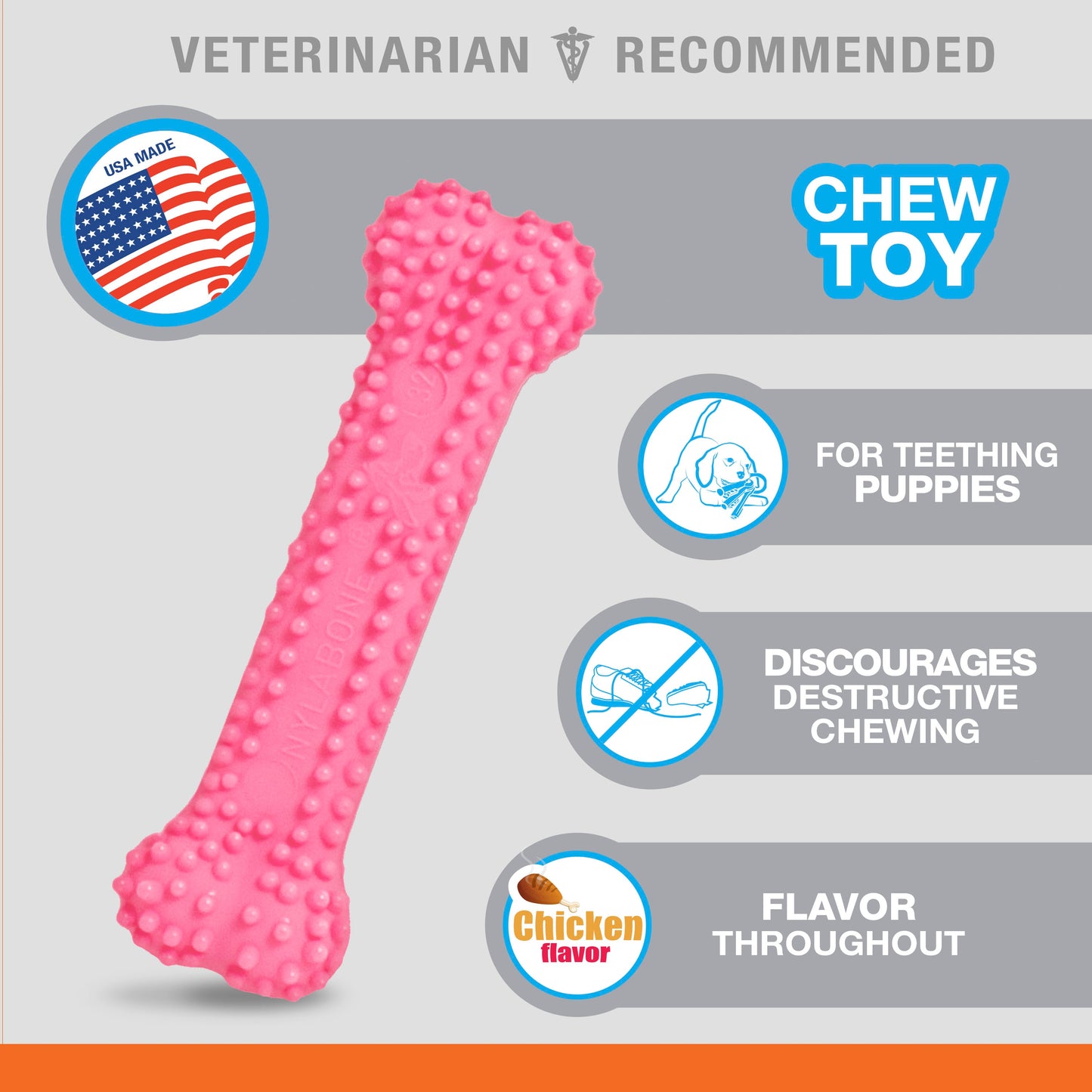 Nylabone Puppy Teething & Soothing Flexible Chew Toy Chicken Pink 1ea/XS/Petite - Up To 15 lb