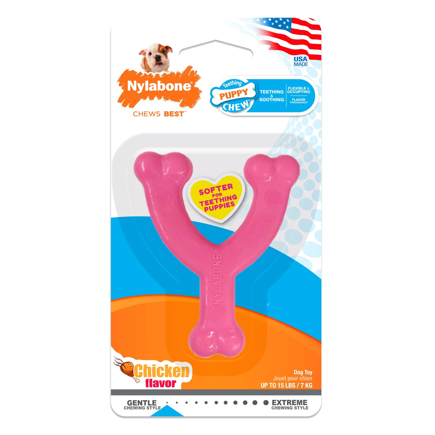 Nylabone Puppy Chew Toy Wishbone Chicken Pink 1ea/XS/Petite - Up To 15 lb