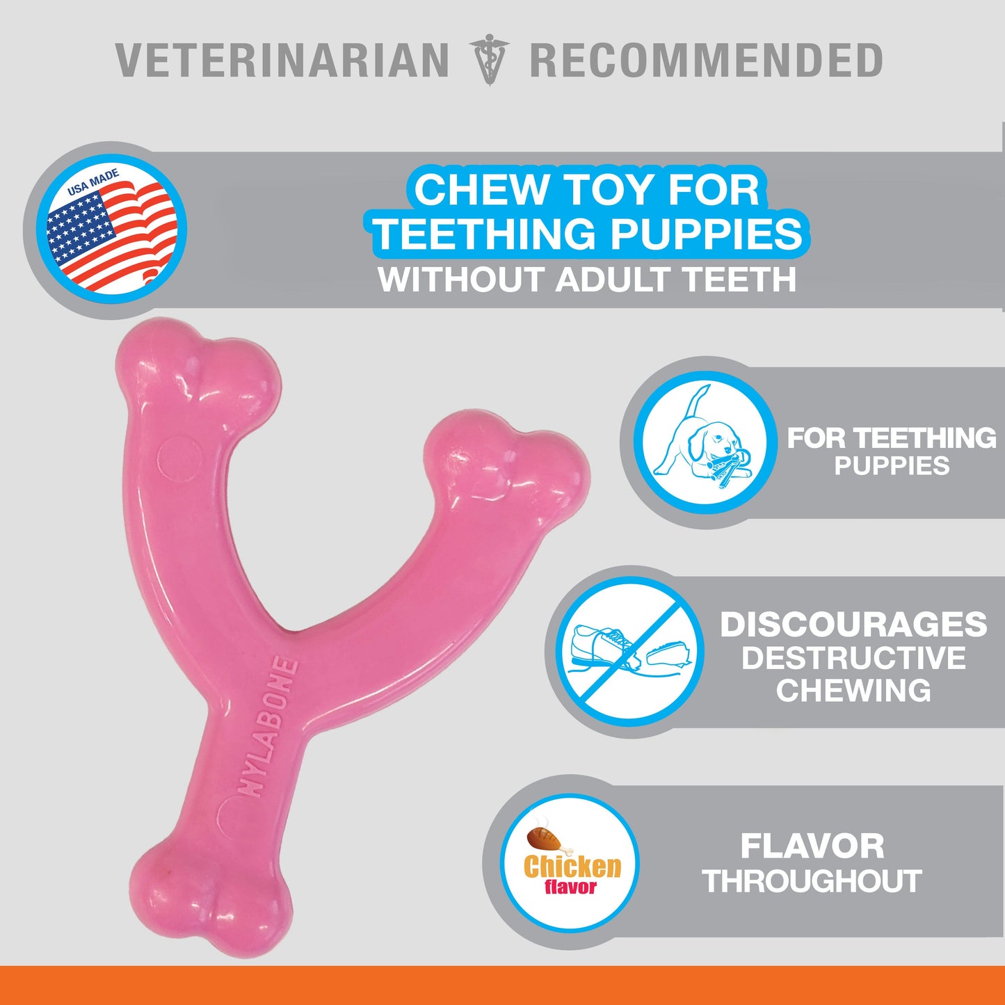 Nylabone Puppy Chew Toy Wishbone Chicken Pink 1ea/XS/Petite - Up To 15 lb