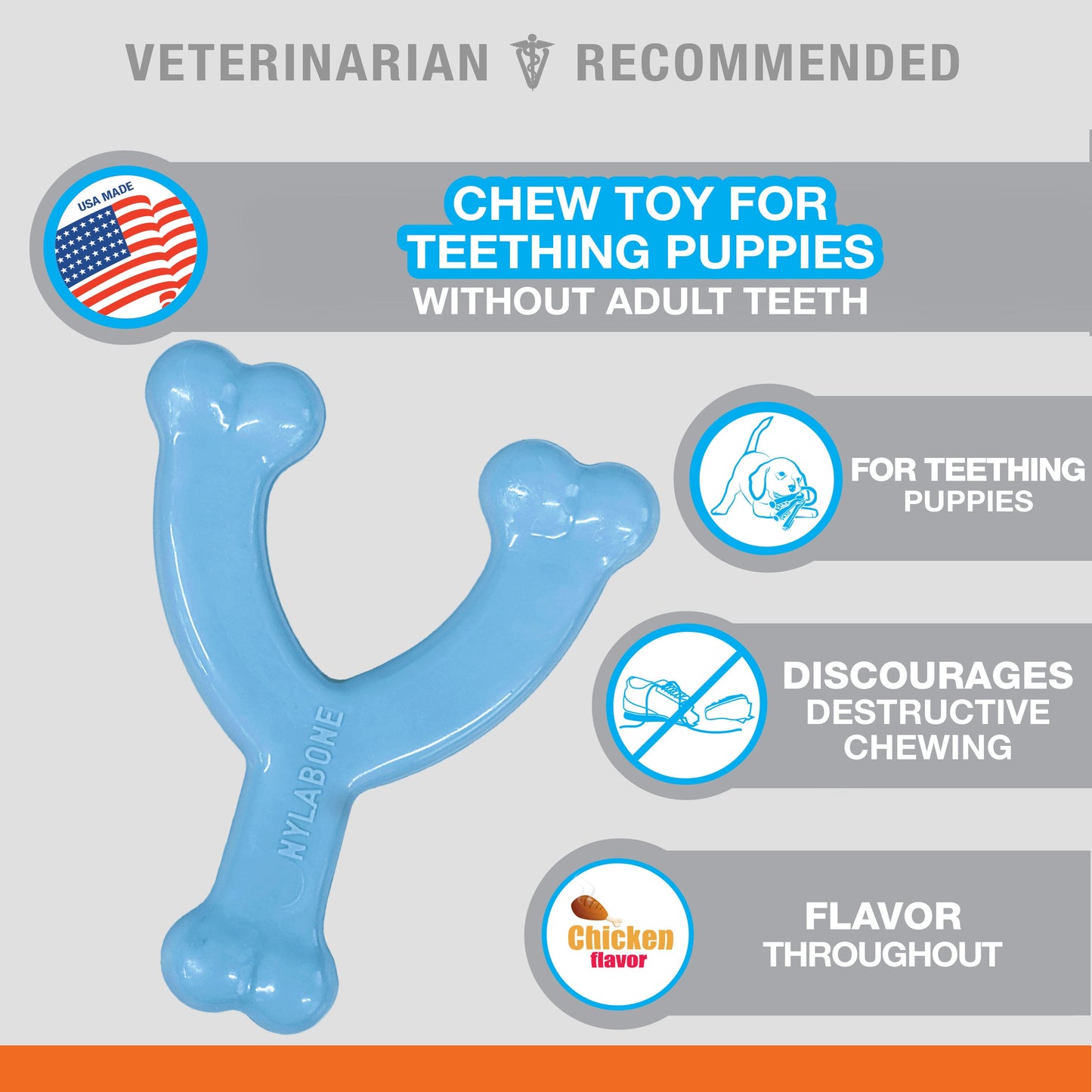 Nylabone Puppy Chew Toy Wishbone Chicken Blue 1ea/XS/Petite - Up To 15 lb