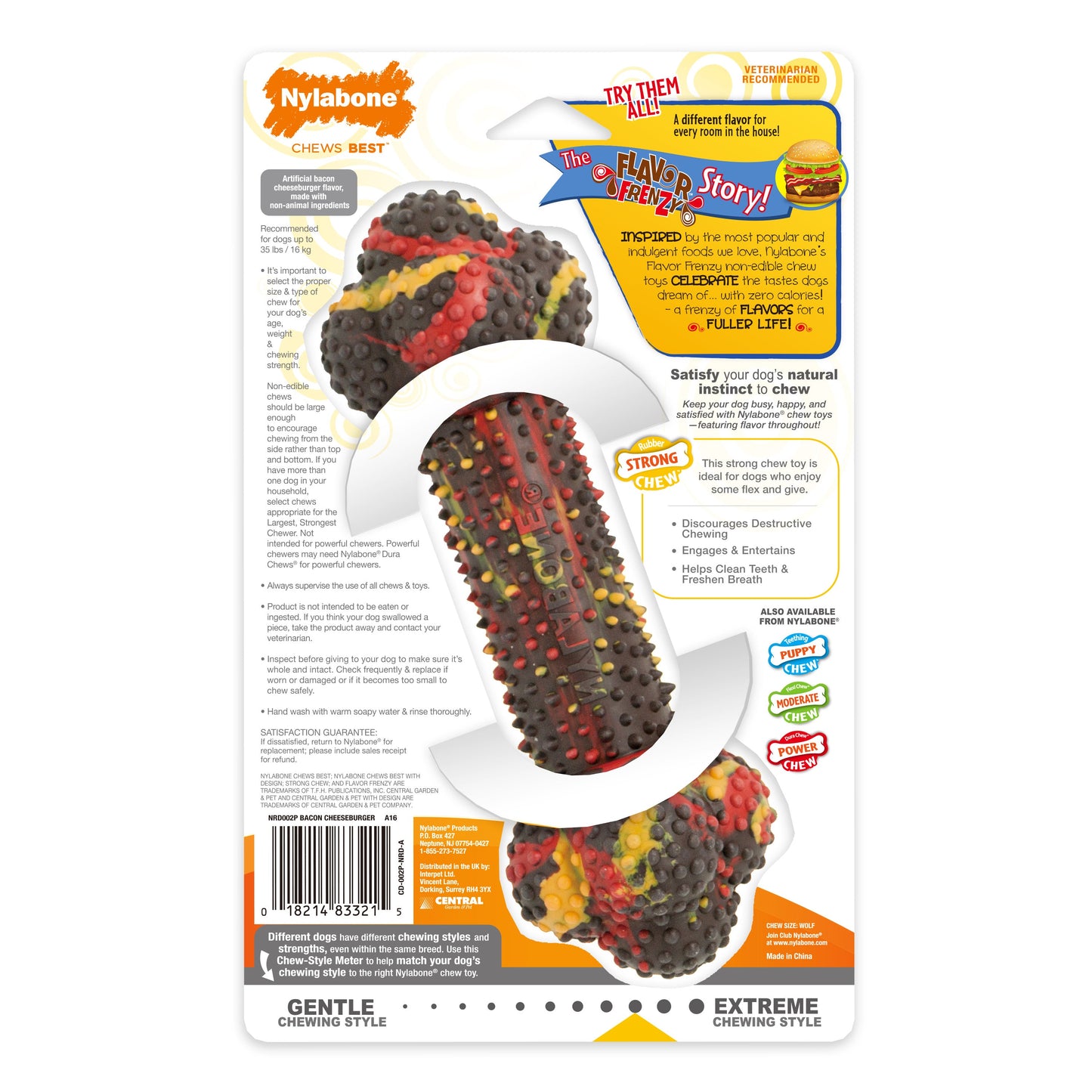 Nylabone Flavor Frenzy Strong Chew Dog Toy Bacon & Cheeseburger 1ea/Medium/Wolf - Up To 35 lb