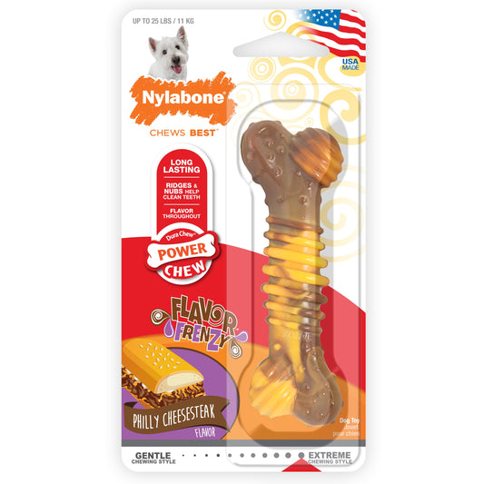 Nylabone Flavor Frenzy Power Chew Durable Dog Chew Toy Philly Cheesesteak 1ea/SMall/Regular - Up To 25 Ibs.