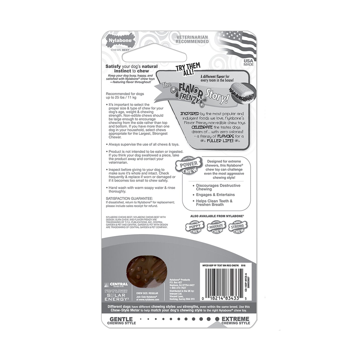 Nylabone Flavor Frenzy Power Chew Durable Dog Chew Toy Philly Cheesesteak 1ea/SMall/Regular - Up To 25 Ibs.
