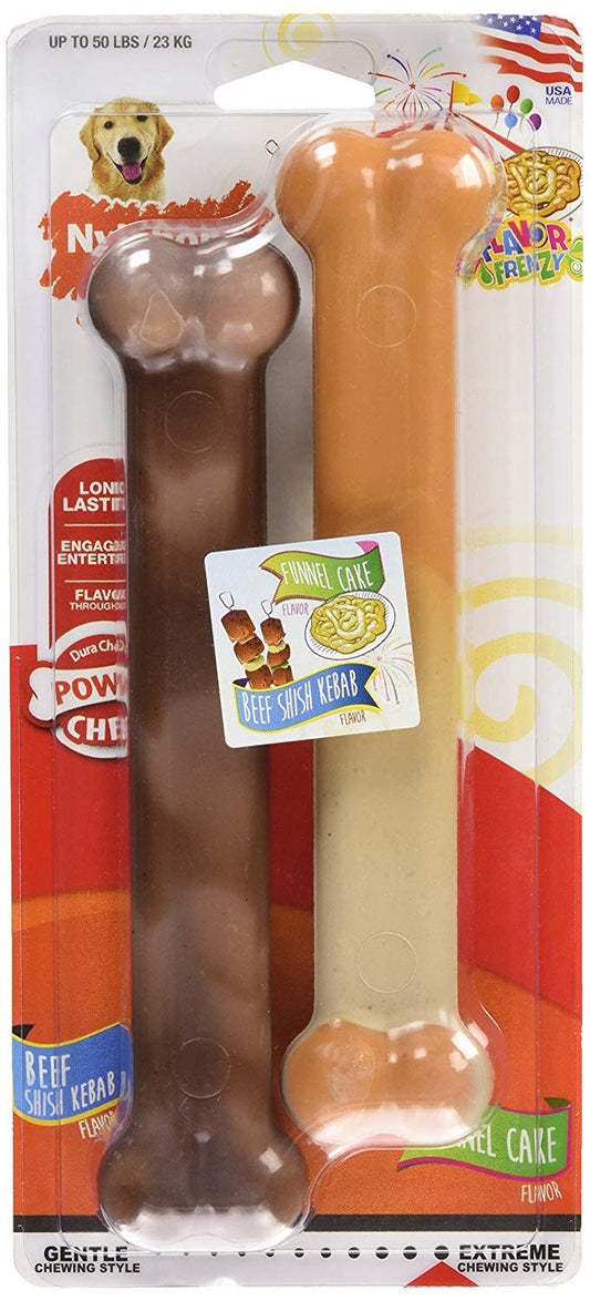 Nylabone Power Chew Flavor Frenzy Durable Dog Chew Toys Twin Pack Funnel Cake & Shish Kabob 1ea/Large/Giant - Up To 50 lb